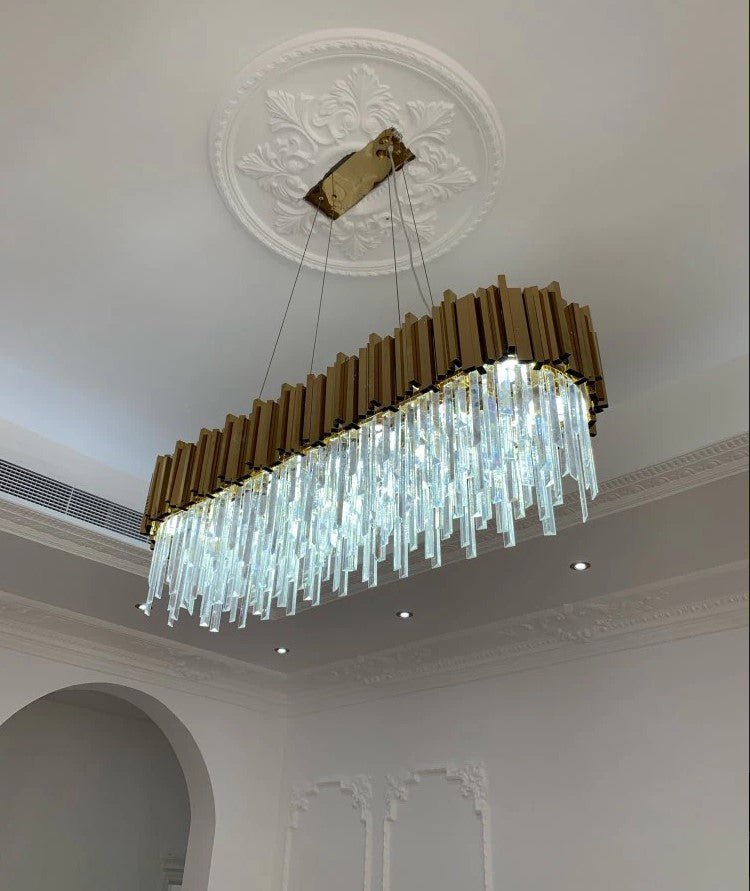 Gold/Silver Round Modern Tiered Metal Crystal Chandelier - Rectangle: L59.1“*W11.8”*H13”8"/26 LightsGoldWarm LightBlushlighting