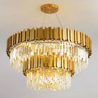 Gold/Silver Round Modern Tiered Metal Crystal Chandelier - Round: 2 Layers D31.5"*H21.6"/15 LightsGoldWarm LightBlushlighting
