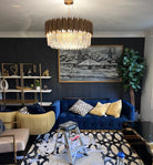 Gold/Silver Round Modern Tiered Metal Crystal Chandelier - Whole Set(Round: 2 Layers D39.4"+Rectangle: L35.5"+2 Layers Wall Light*2+Round: 1 Layer D36.2")GoldWarm LightBlushlighting