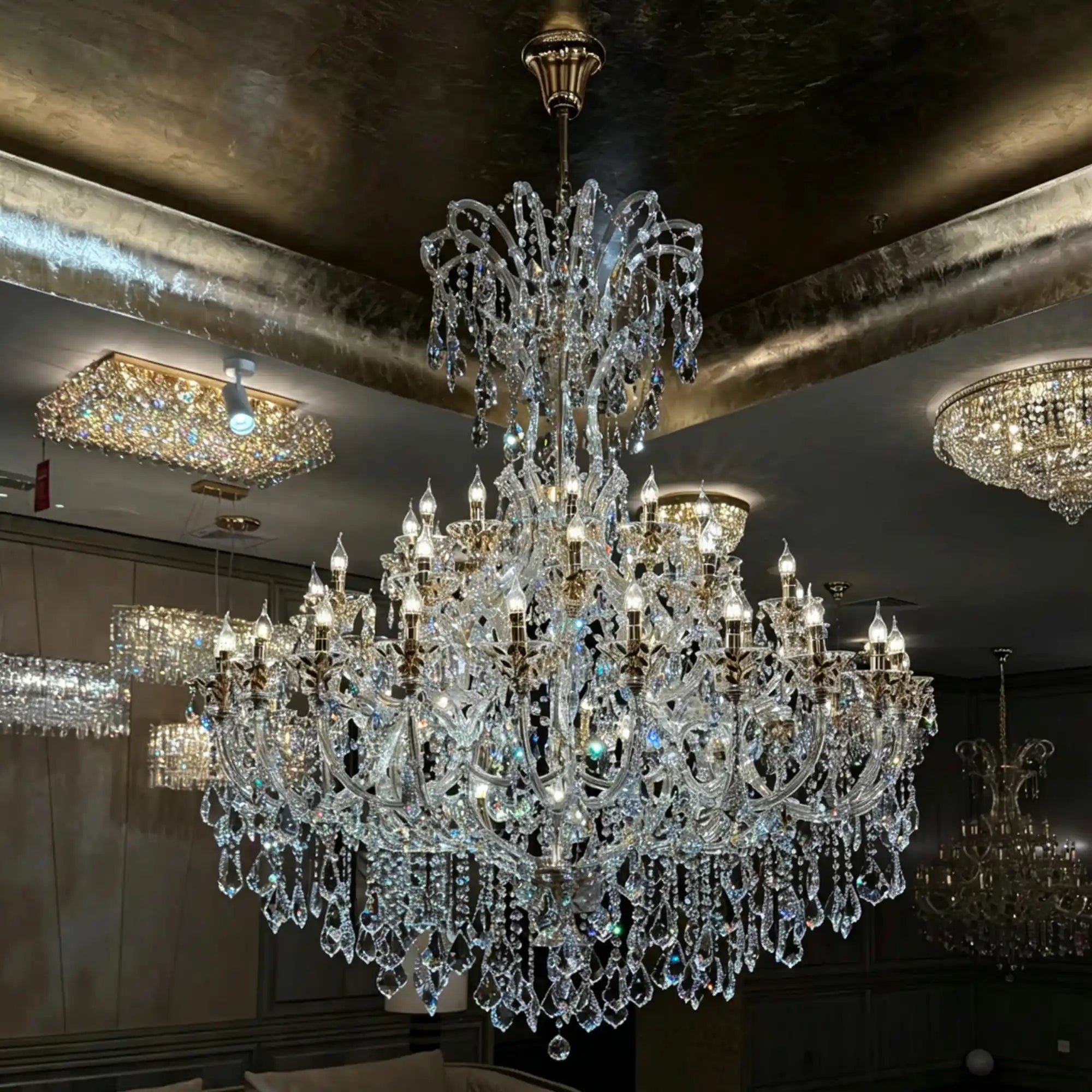 Grand Imperial Crystal Palace Chandelier for Mansion/Hotel Lobby/Banquet Hall - 54 Lights/D63"*H72.8"(D160cm*H185cm)/100kgWarm LightBlushlighting