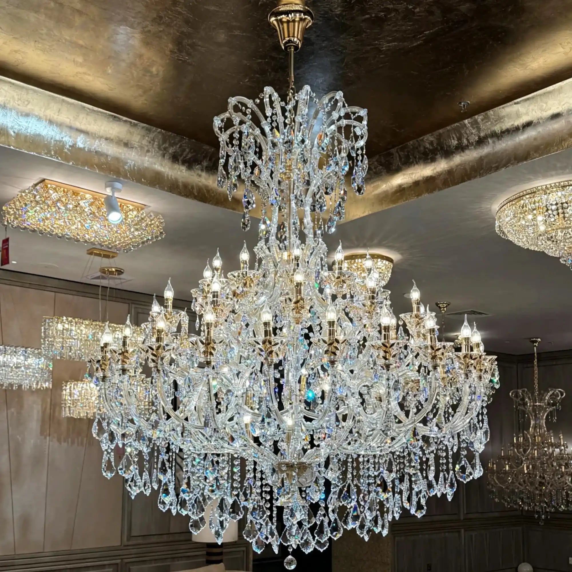 Grand Imperial Crystal Palace Chandelier for Mansion/Hotel Lobby/Banquet Hall - 54 Lights/D63"*H72.8"(D160cm*H185cm)/100kgWarm LightBlushlighting