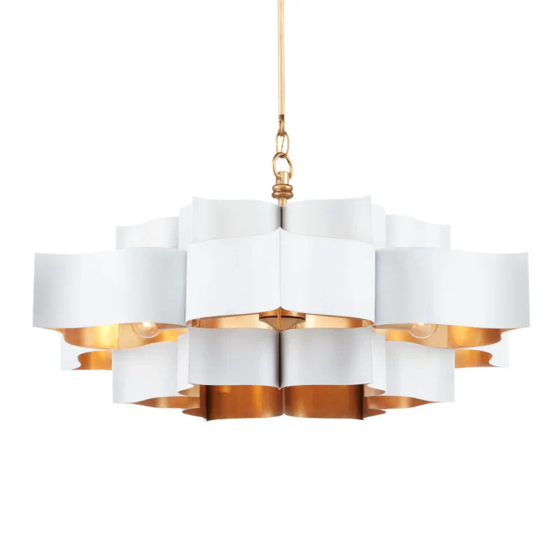 Grand Lotus Large Black Chandelier-Sugar White/Contemporary Gold Leaf-16"h x 30"dia-