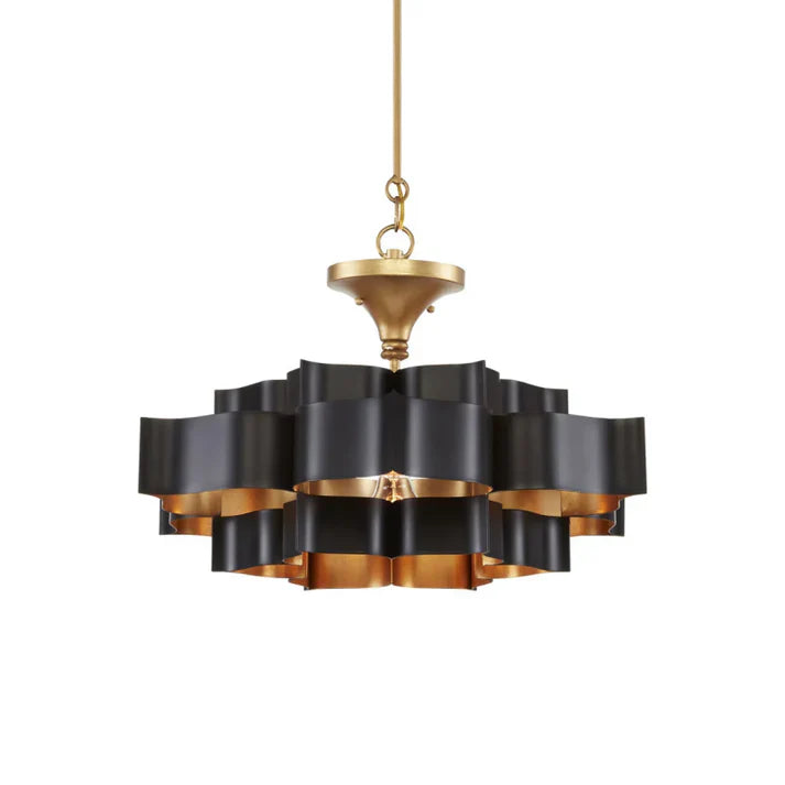 Grand Lotus Large Black Chandelier-Satin Black/Contemporary Gold Leaf-11"h x 20.25"dia-