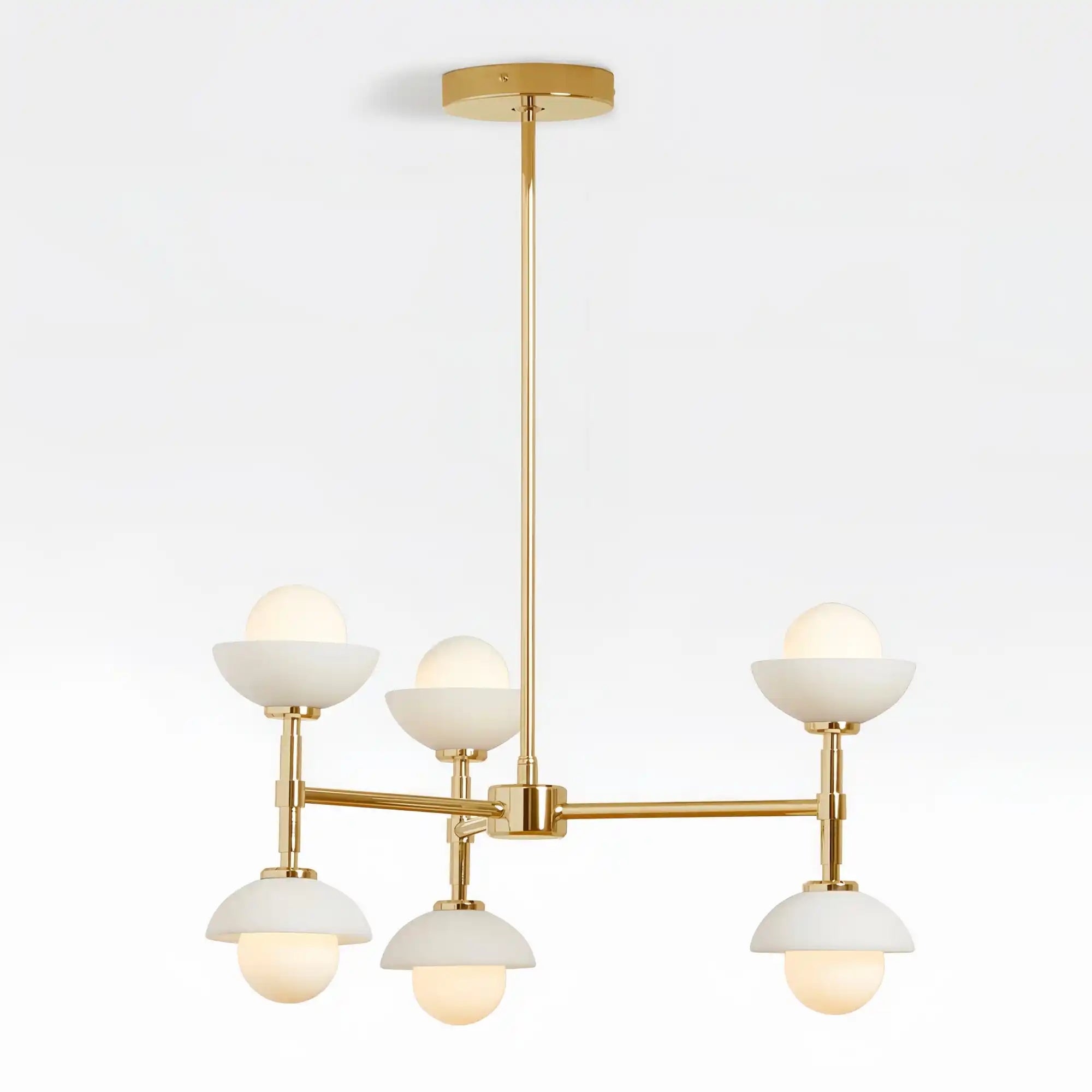Greenwich Chandelier-Chandelier-Brass-Opal Glass Bowl Shade-