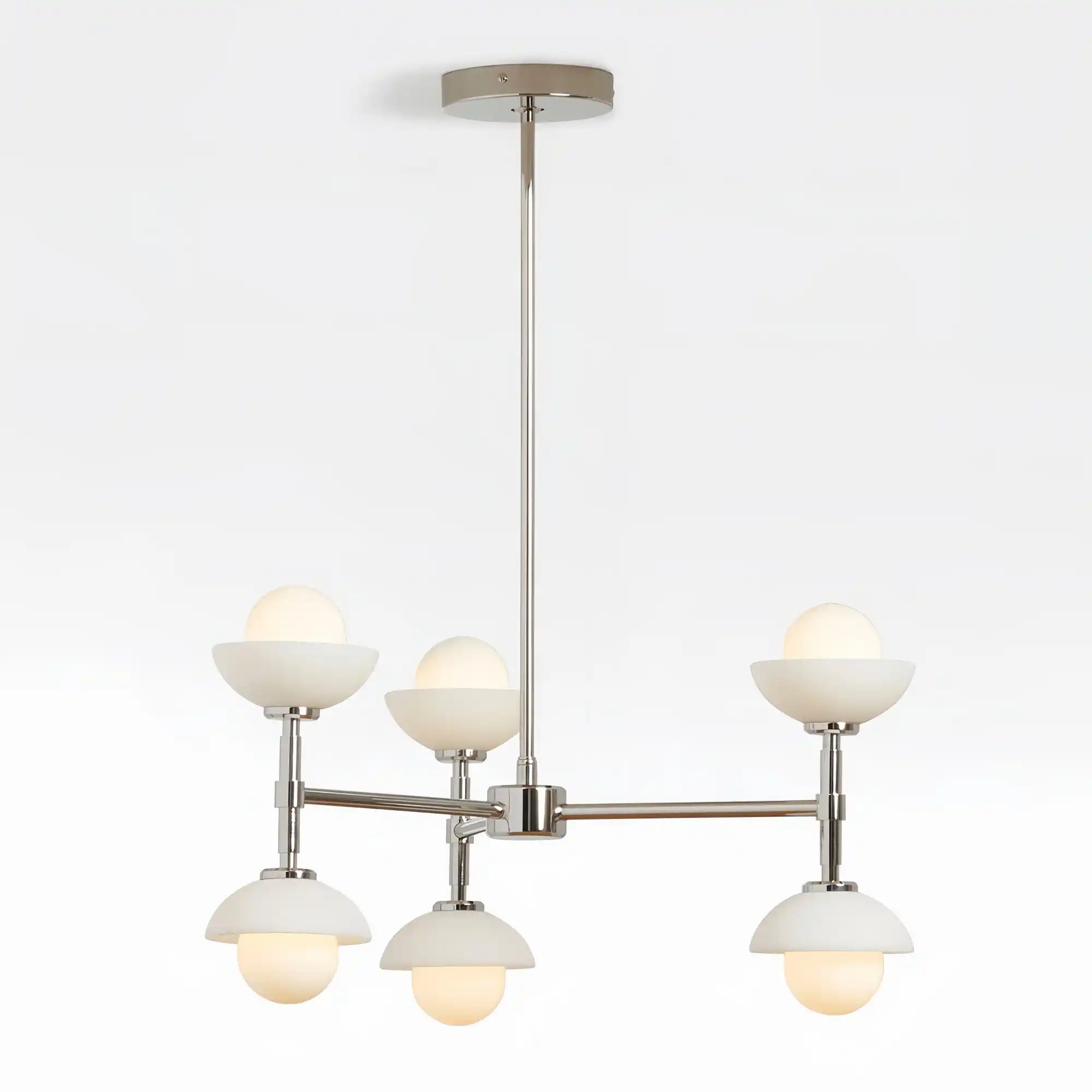 Greenwich Chandelier-Chandelier-Nickel-Opal Glass Bowl Shade-