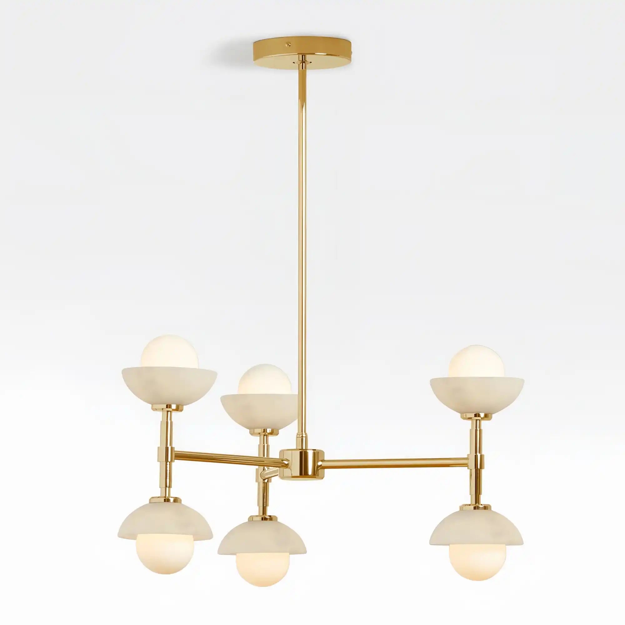 Greenwich Chandelier-Chandelier-Brass-Alabaster Stone Bowl Shade-