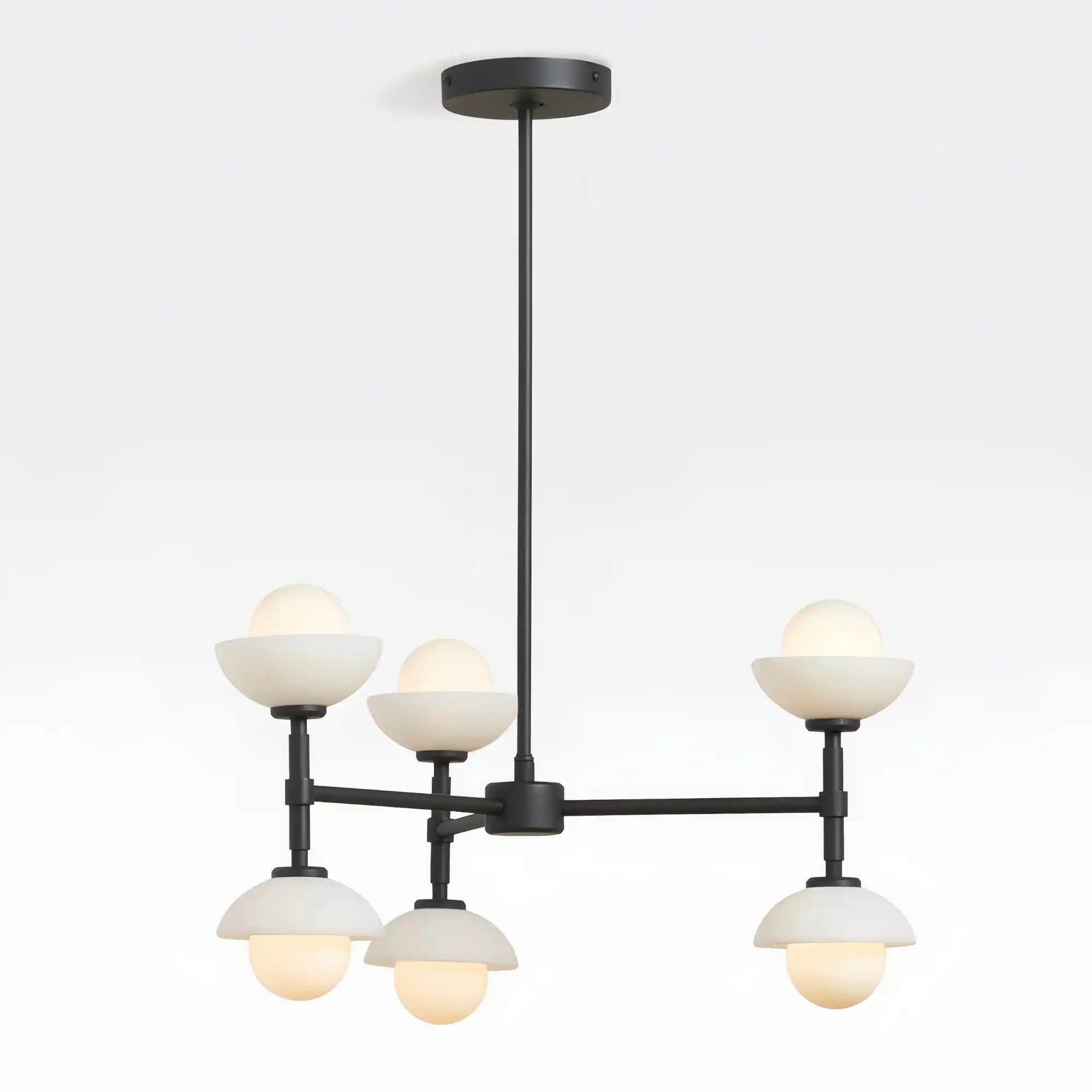 Greenwich Chandelier-Chandelier-Black-Opal Glass Bowl Shade-