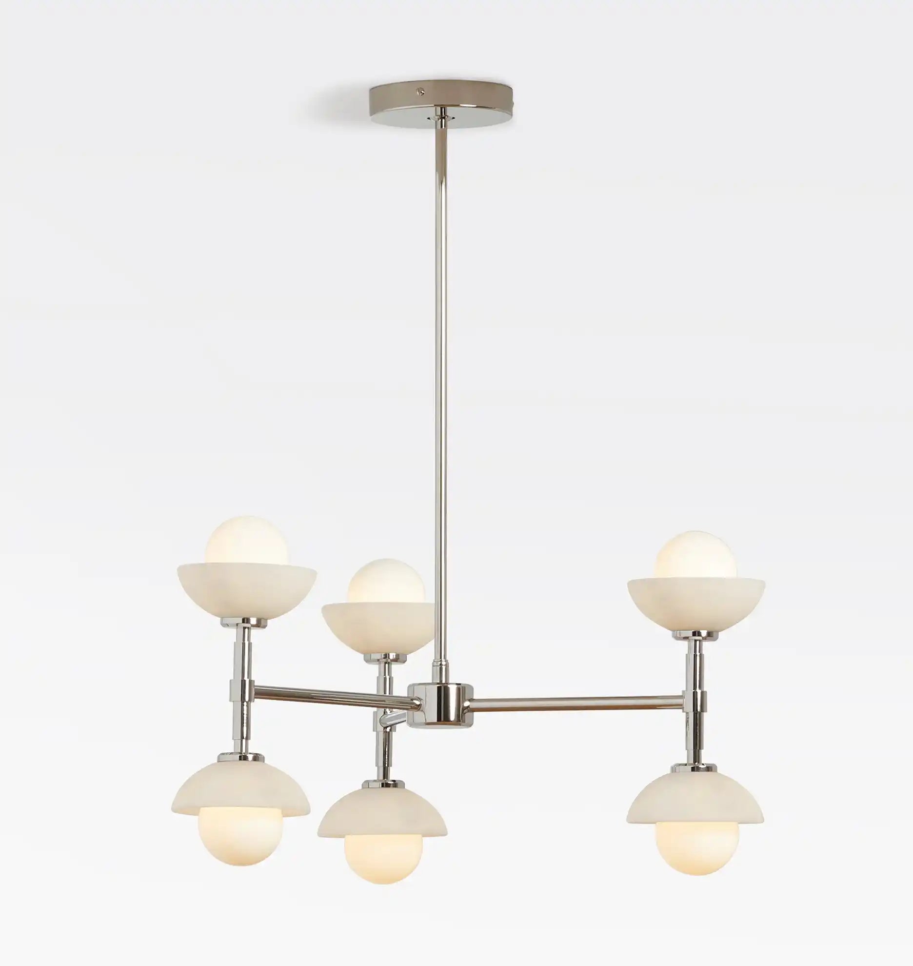 Greenwich Chandelier-Chandelier-Nickel-Alabaster Stone Bowl Shade-