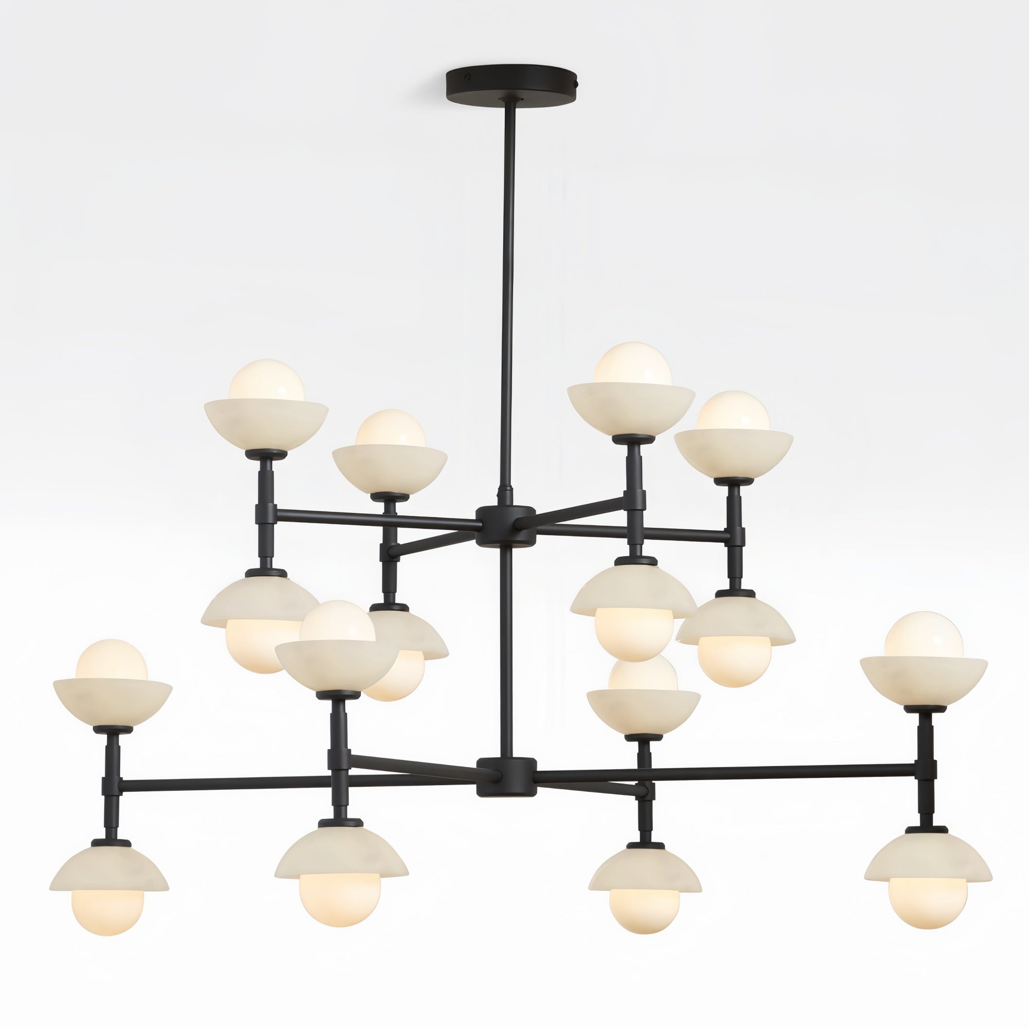 Greenwich Double Tier Chandelier-Chandelier-Black-Alabaster Stone Bowl Shade-