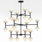 Greenwich Triple Tier Chandelier-Chandelier-Balck-Alabaster Stone Bowl Shade-