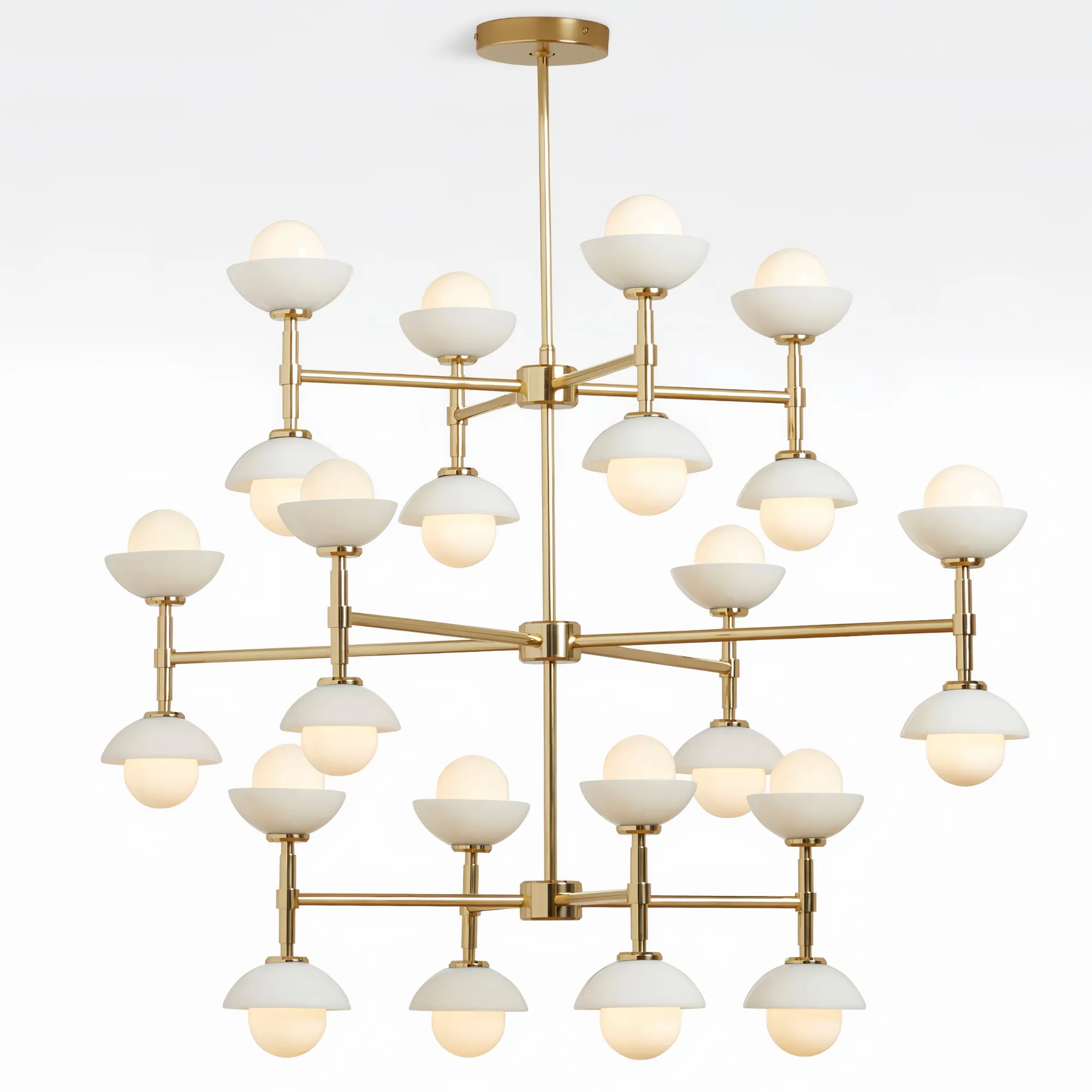 Greenwich Triple Tier Chandelier-Chandelier-Brass-Opal Glass Bowl Shade-