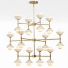 Greenwich Triple Tier Chandelier-Chandelier-Brass-Alabaster Stone Bowl Shade-