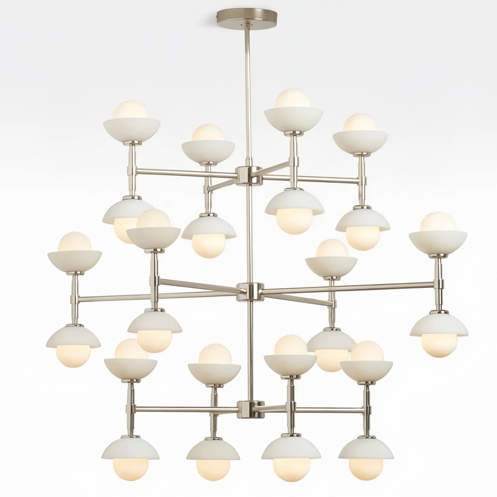 Greenwich Triple Tier Chandelier-Chandelier-Nickel-Opal Glass Bowl Shade-