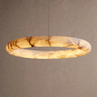 Halima Halo Alabaster Chandelier in white - modern dining room lighting