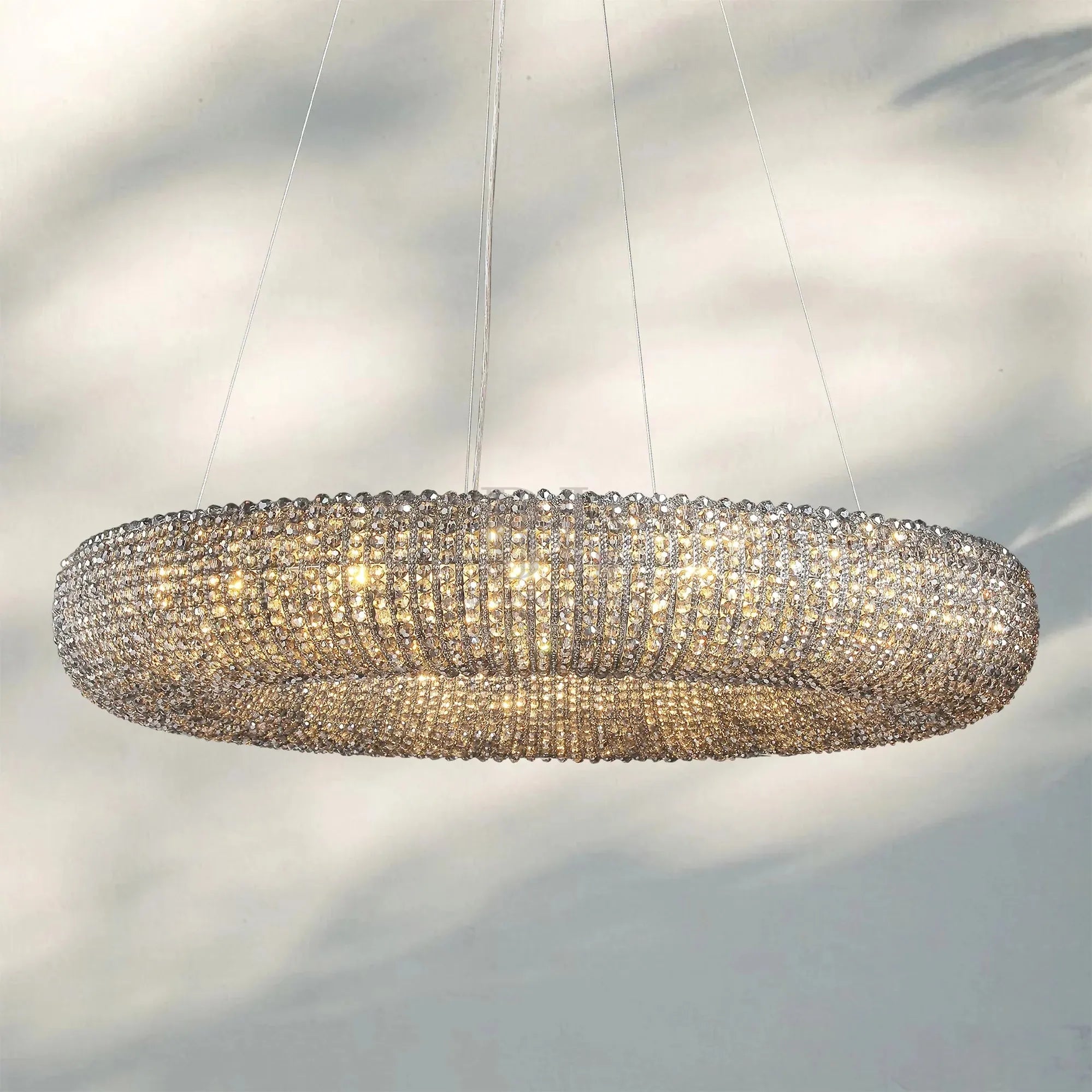 Halo Crystal Round Chandelier 32" 41" 60"-41“-Smoke-