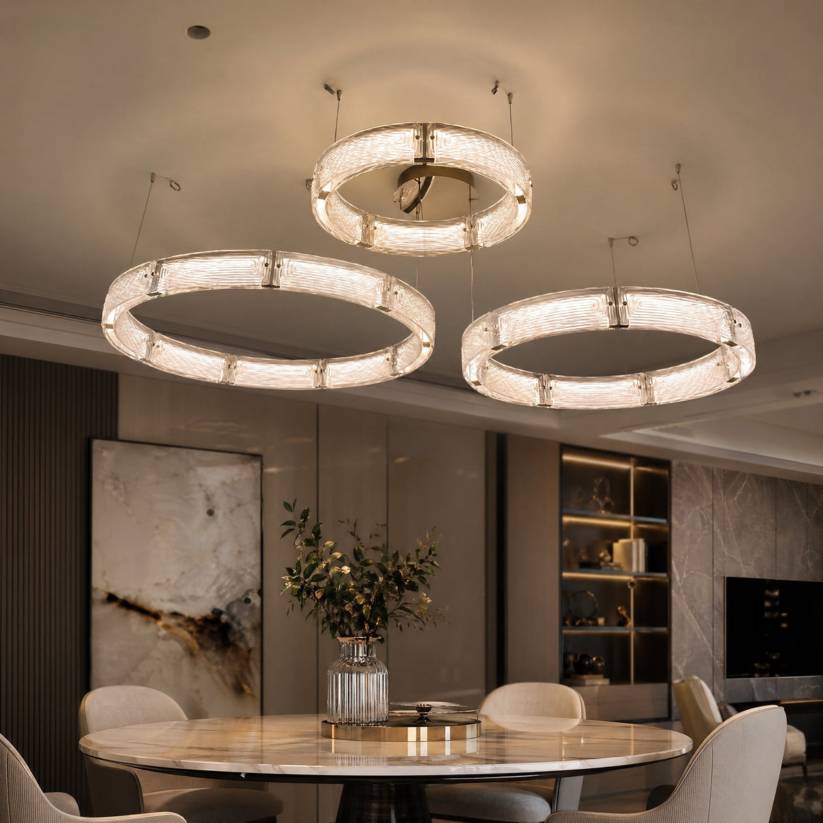 Halo Modern Glass Chandelier For Living Room - Blushlighting