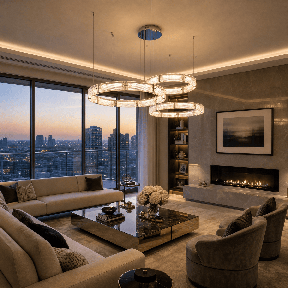 Halo Modern Glass Chandelier For Living Room - Blushlighting