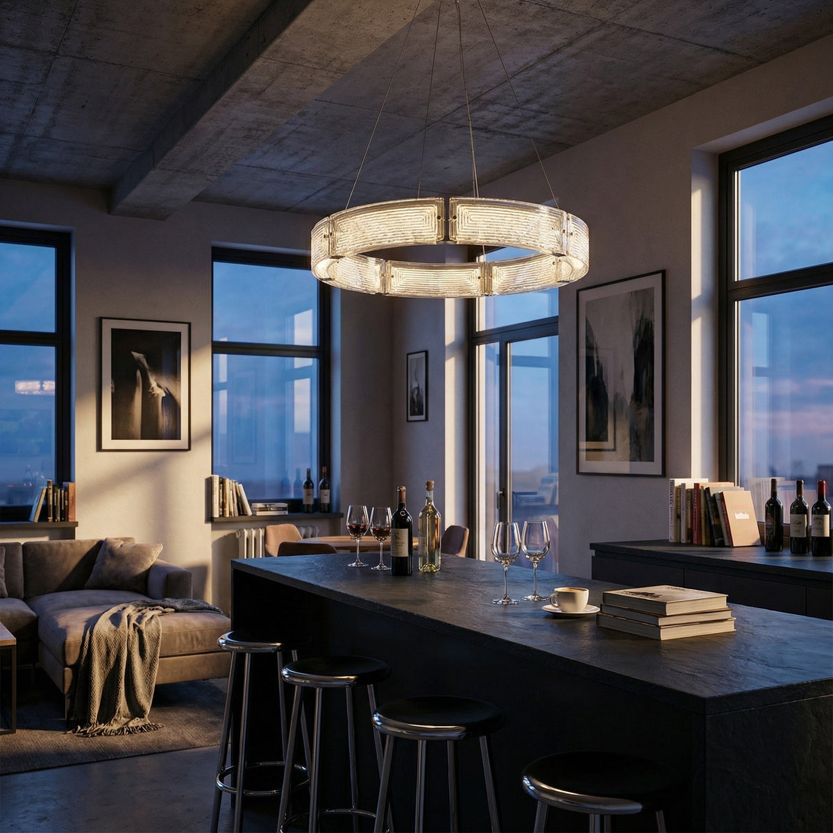 Halo Modern Glass Round Chandelier - Ø31.5" × H3.9" (Ø80 × H10 cm)Blushlighting