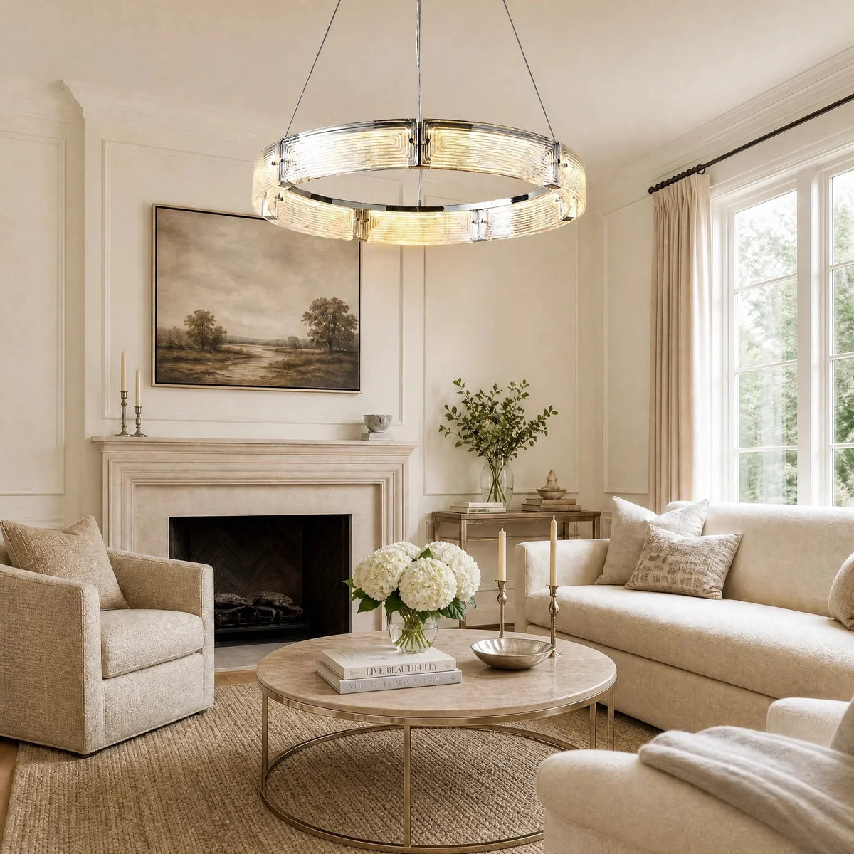 Halo Modern Glass Round Chandelier - Ø31.5" × H3.9" (Ø80 × H10 cm)Blushlighting