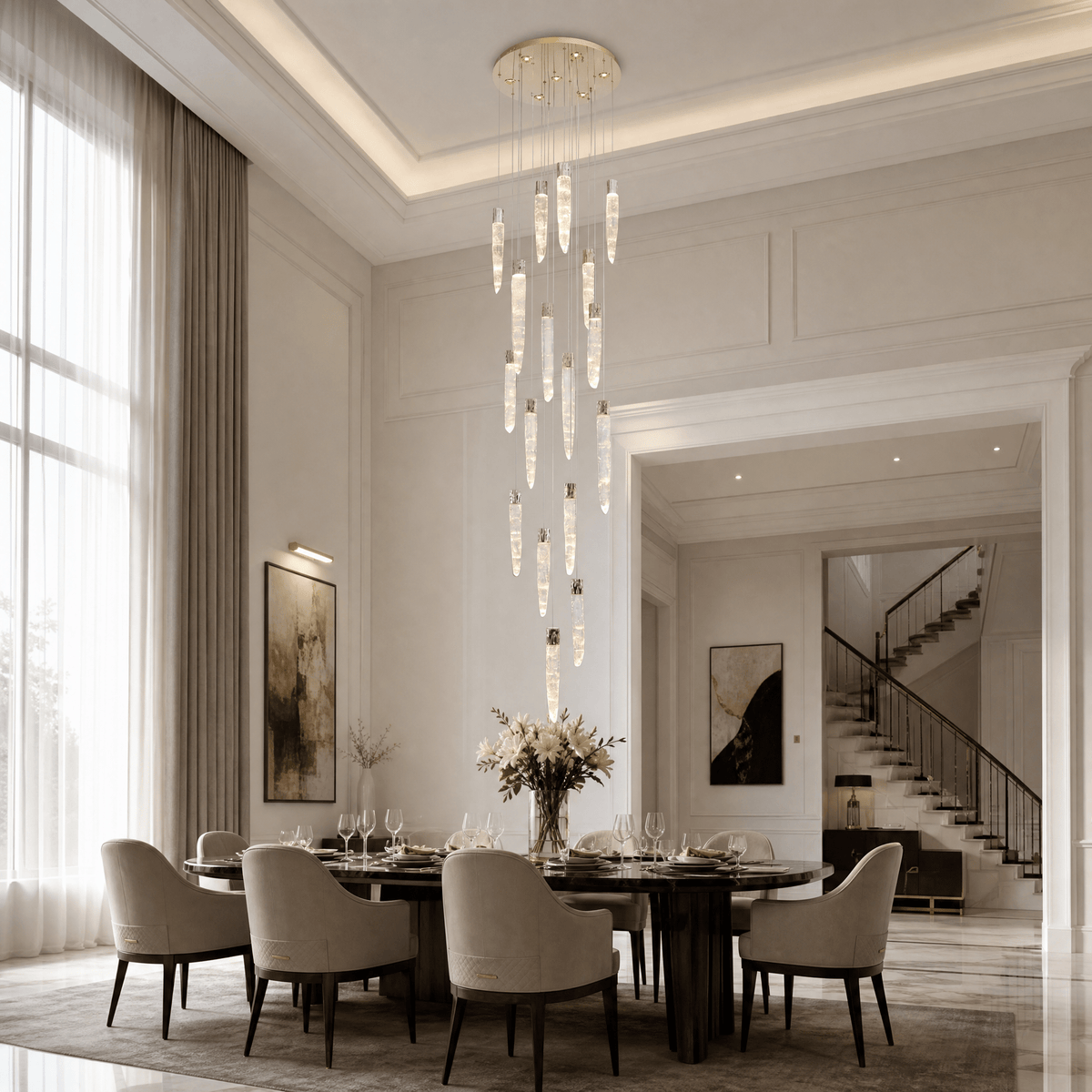 Halsey Icicle Crystal Glass Stairwell Chandelier 47" D - Blushlighting