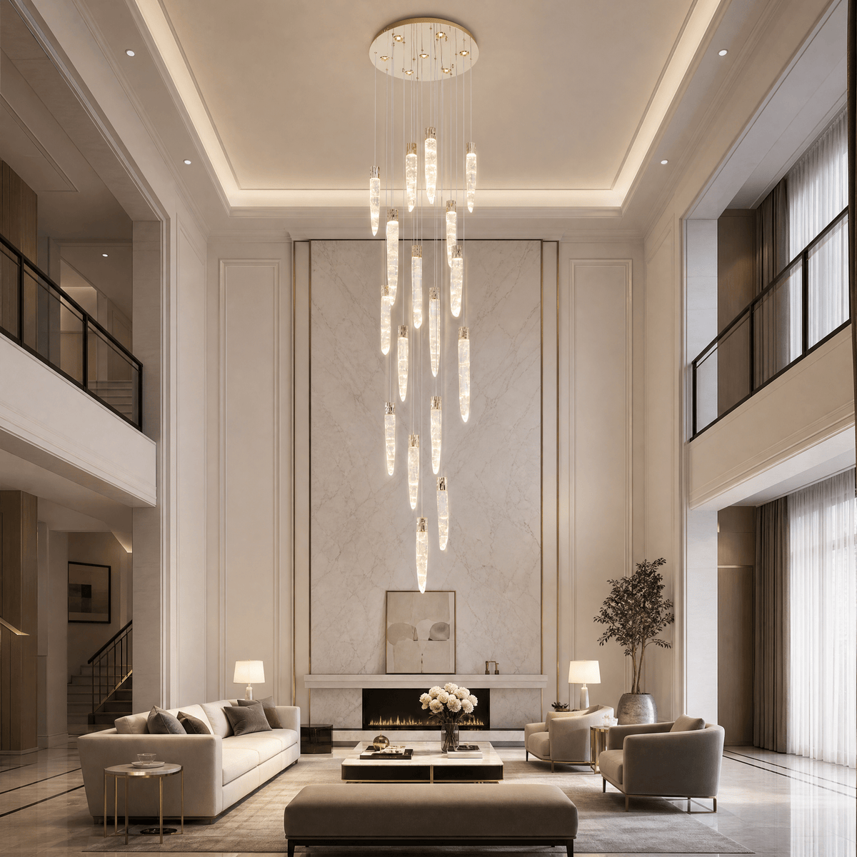 Halsey Icicle Crystal Glass Stairwell Chandelier 47" D - Blushlighting