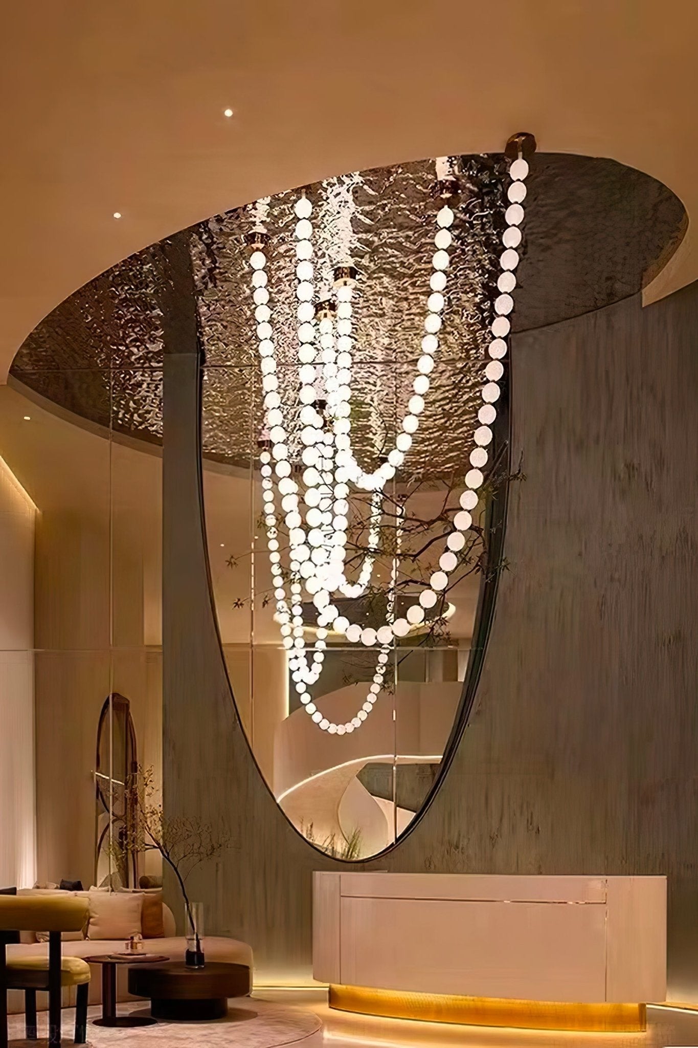 Halti Necklace Acrylic Chandelier - 114 Lights: Dia 31.5" x H 98.4"Gold & WhiteWarm LightBlushlighting