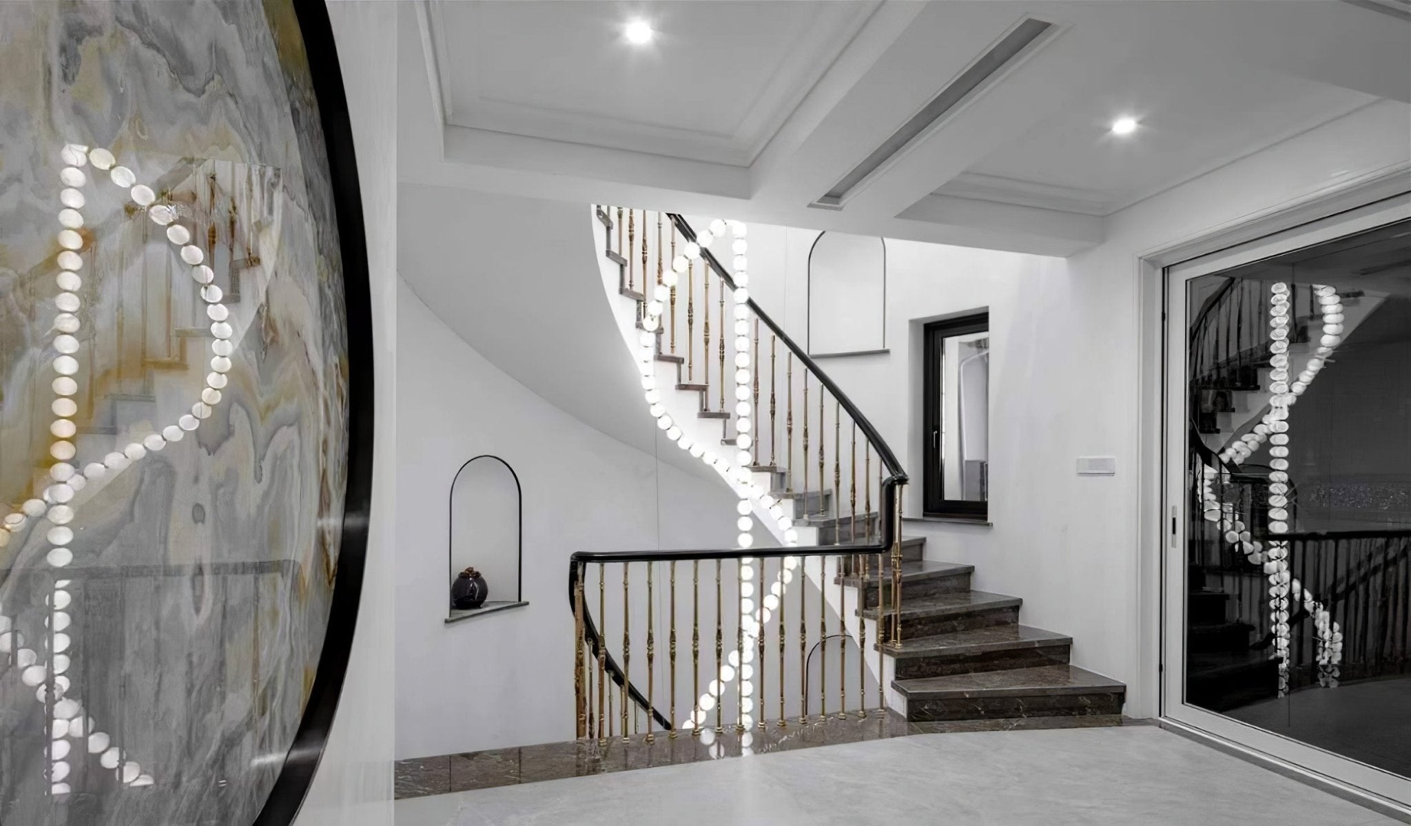 Halti Necklace Acrylic Chandelier - 15 Lights: Dia 35" xH 19.6"Gold & WhiteWarm LightBlushlighting