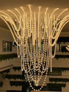 Halti Necklace Acrylic Chandelier - 114 Lights: Dia 31.5" x H 98.4"Gold & WhiteWarm LightBlushlighting