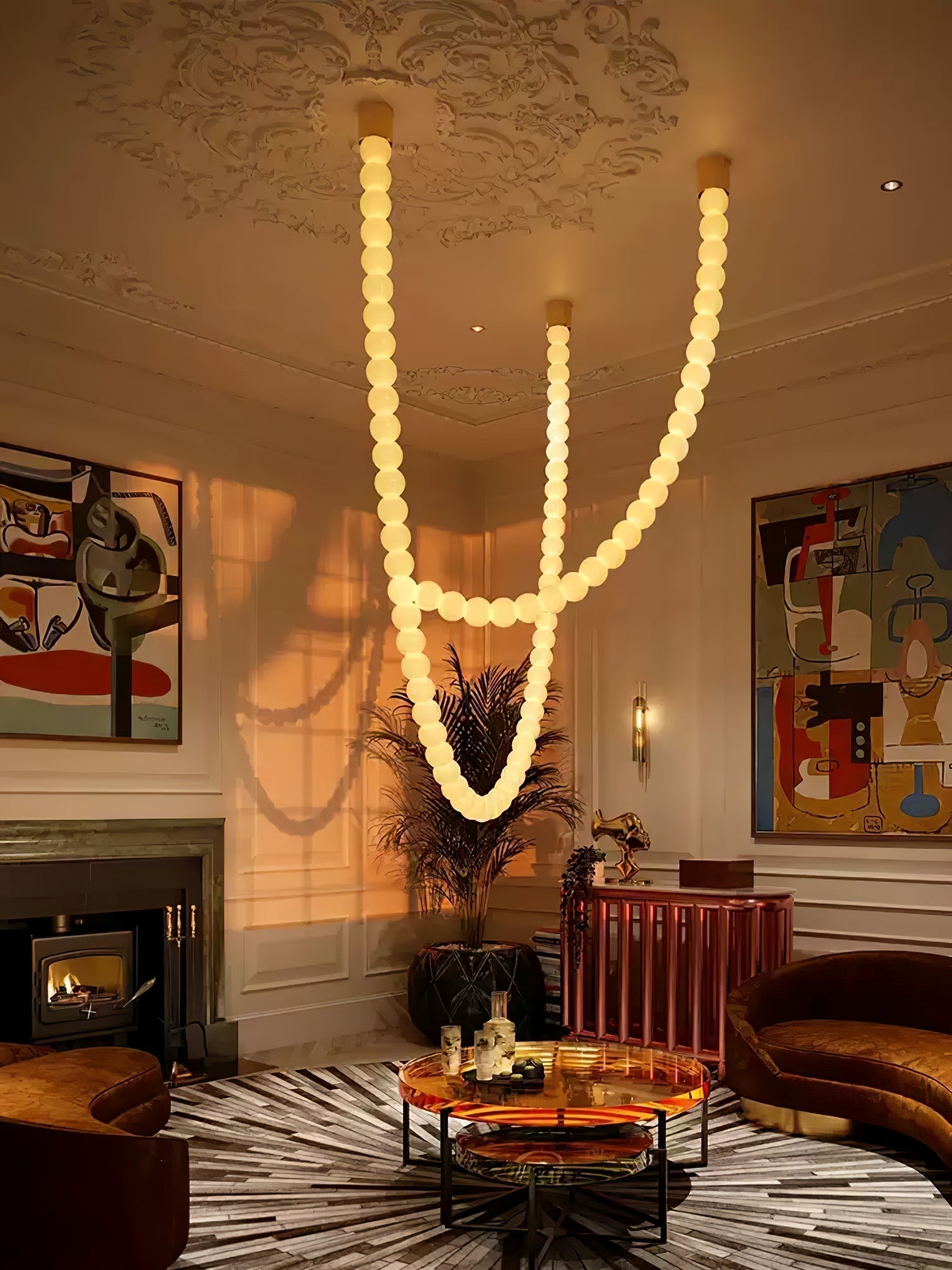 Halti Necklace Acrylic Chandelier - 114 Lights: Dia 31.5" x H 98.4"Gold & WhiteWarm LightBlushlighting