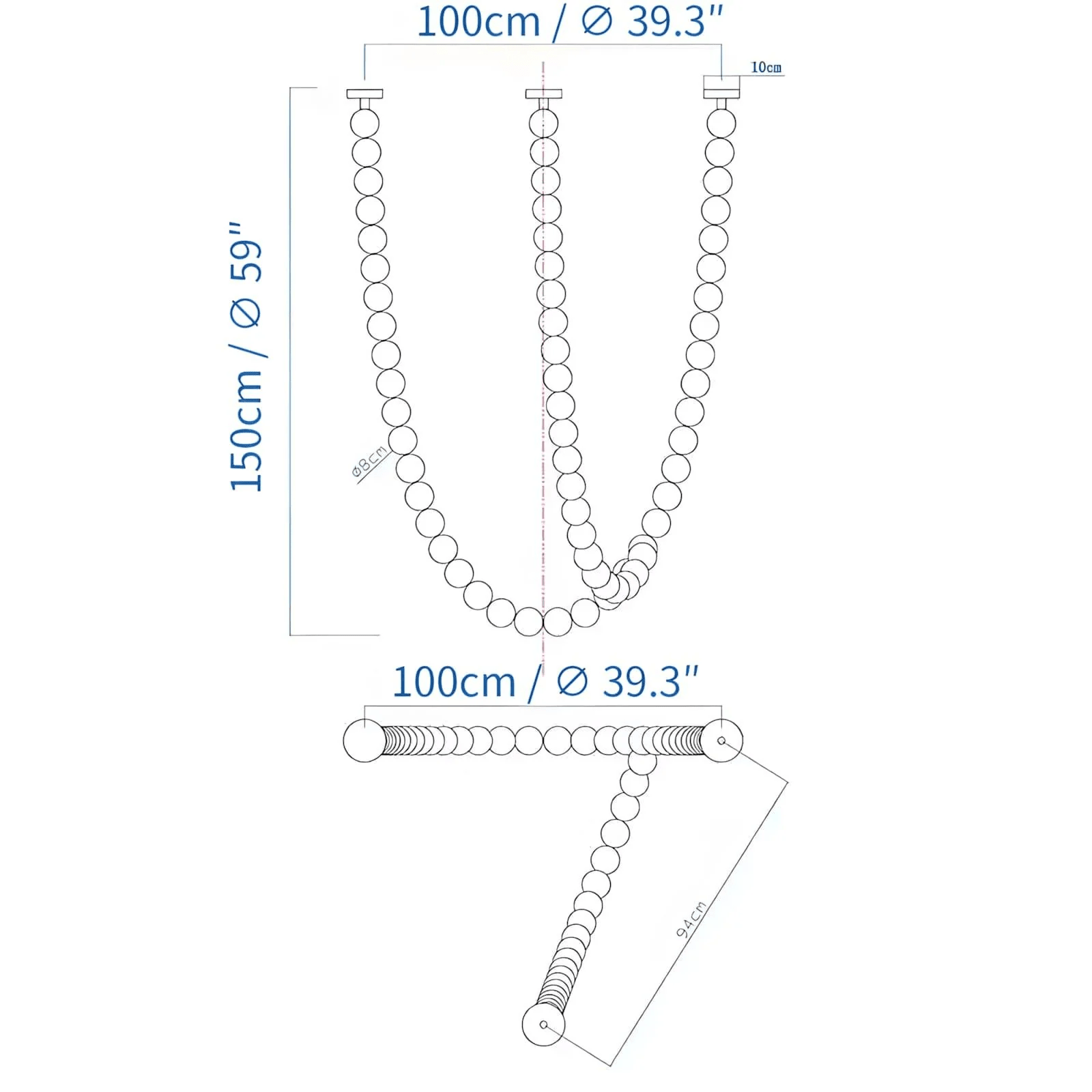 Halti Necklace Acrylic Chandelier - 63 Lights: Dia 39.3" xH 59"Gold & WhiteWarm LightBlushlighting