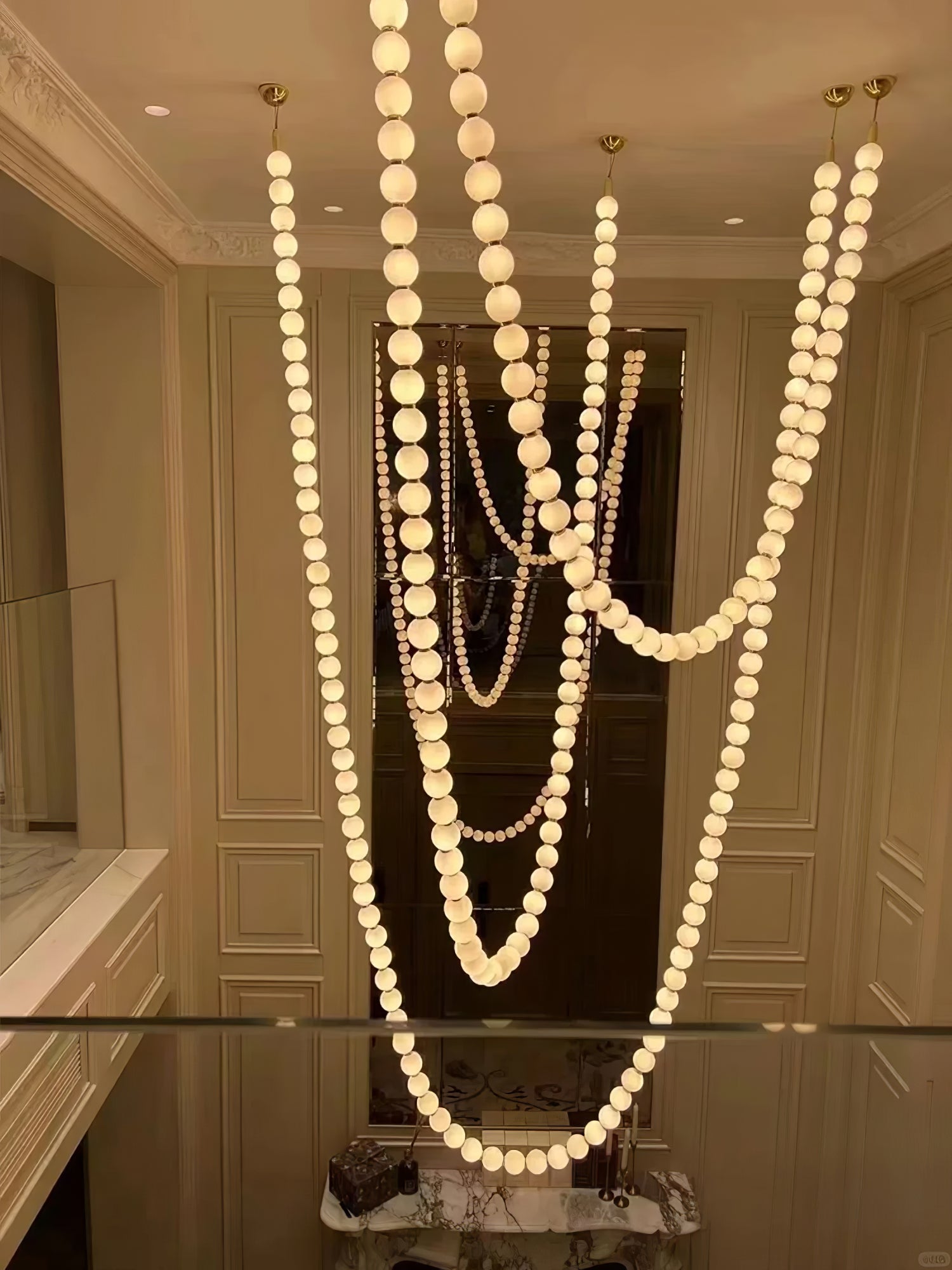 Halti Necklace Acrylic Chandelier - 114 Lights: Dia 31.5" x H 98.4"Gold & WhiteWarm LightBlushlighting