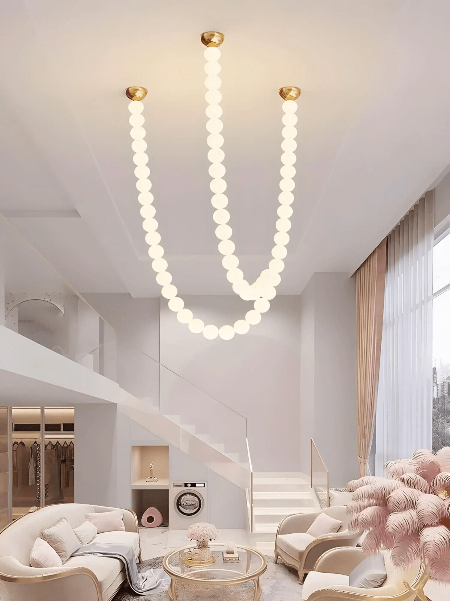 Halti Necklace Acrylic Chandelier - 114 Lights: Dia 31.5" x H 98.4"Gold & WhiteWarm LightBlushlighting