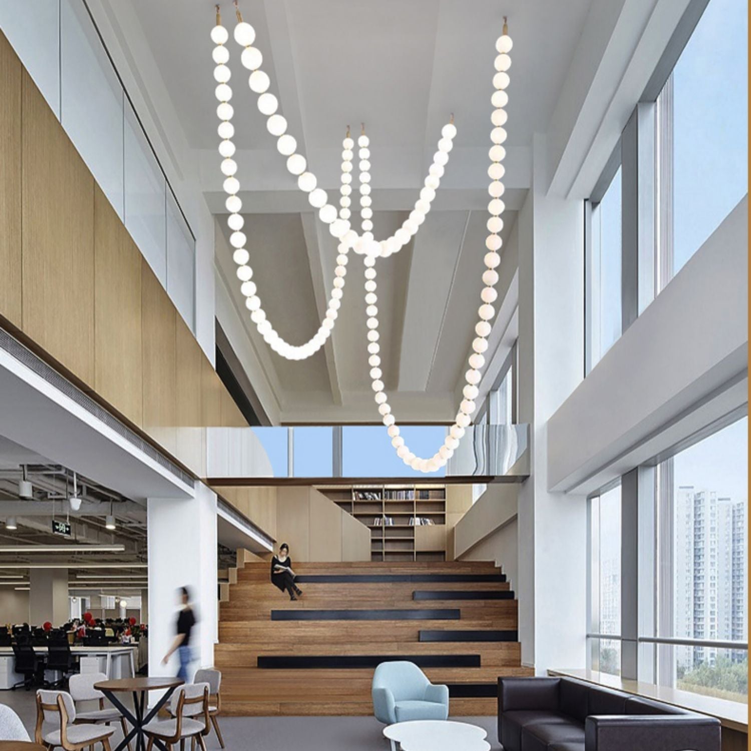 Halti Necklace Acrylic Chandelier - 114 Lights: Dia 31.5" x H 98.4"Gold & WhiteWarm LightBlushlighting