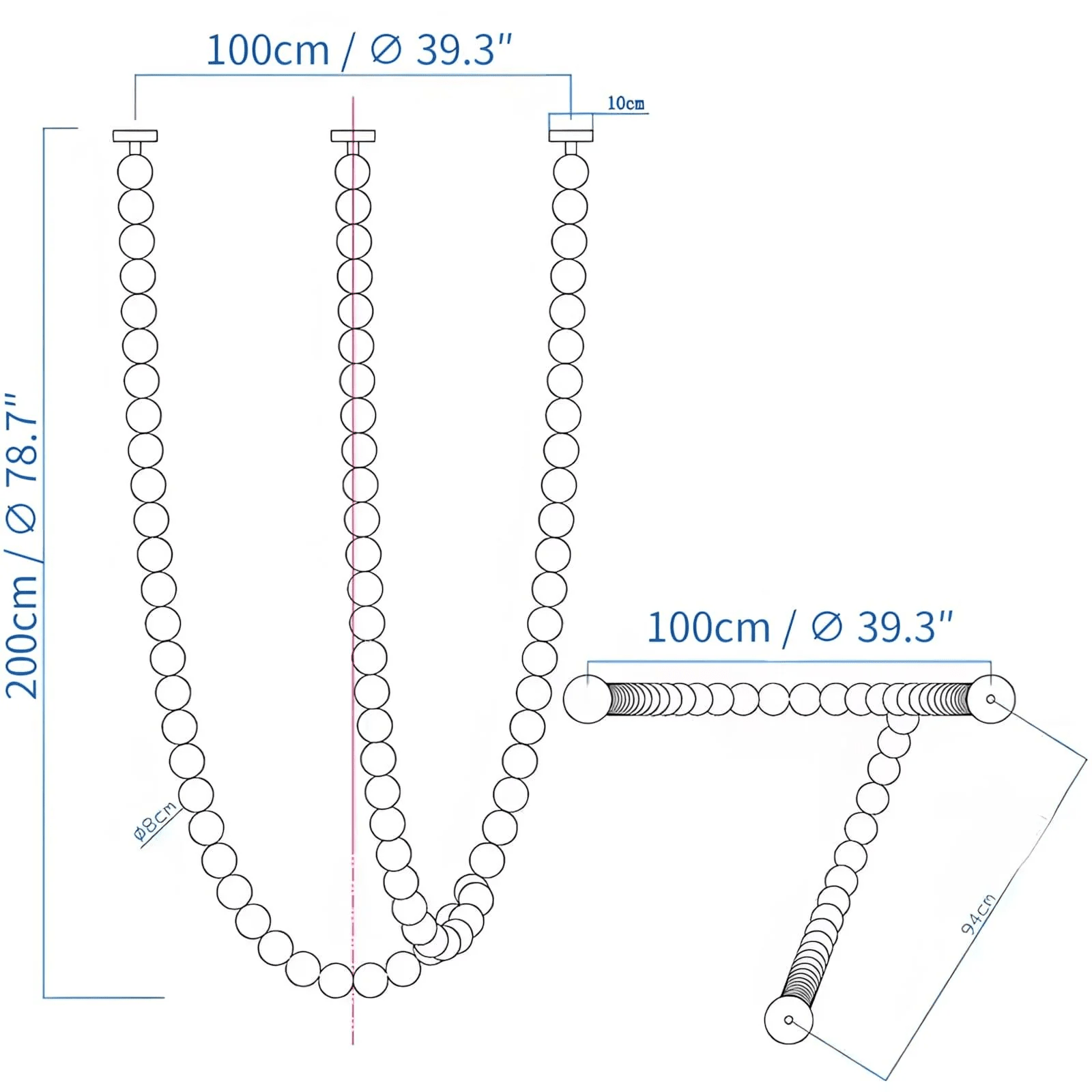 Halti Necklace Acrylic Chandelier - 81 Lights: Dia 39.3" xH 78.7"Gold & WhiteWarm LightBlushlighting
