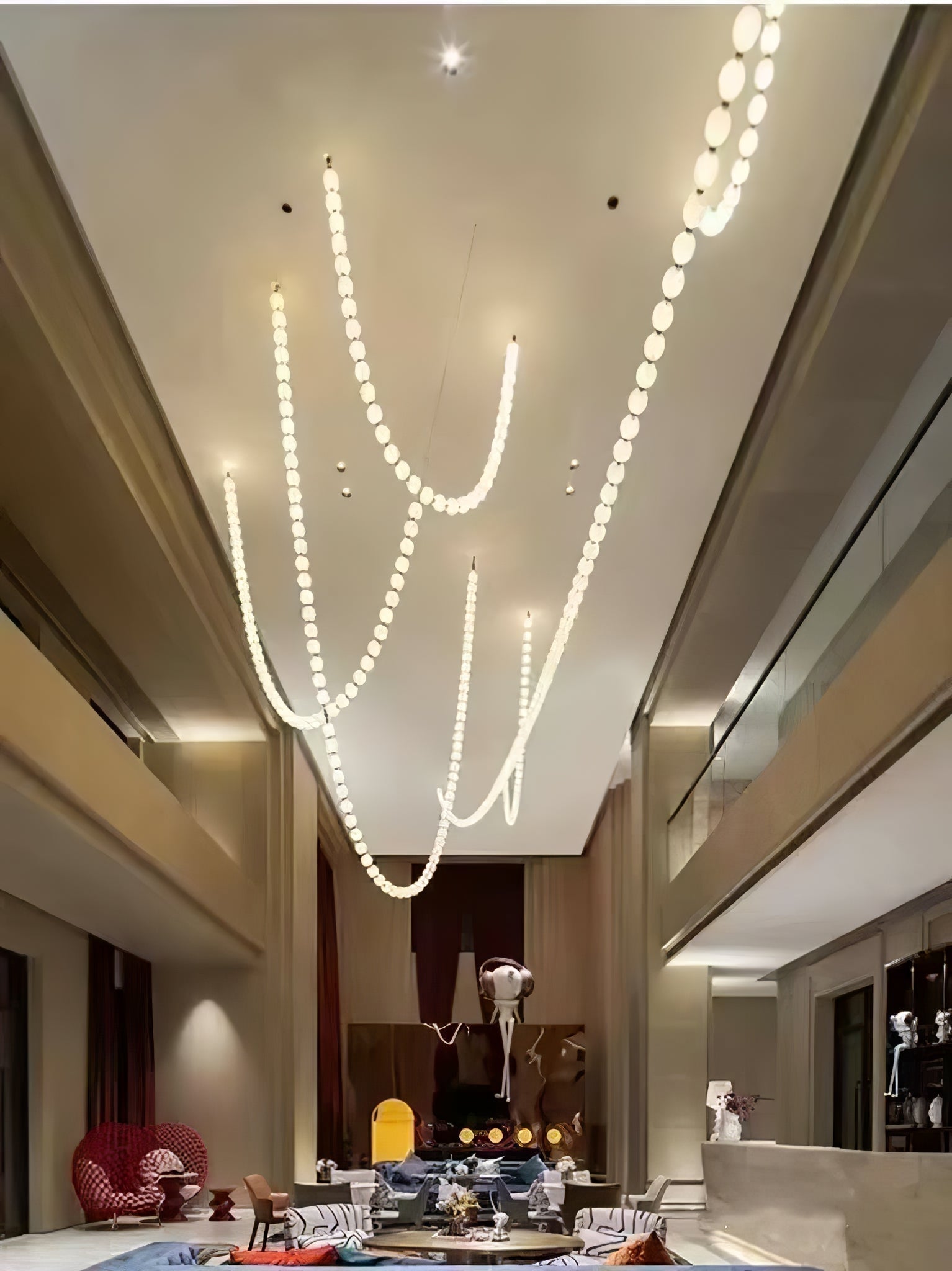 Halti Necklace Acrylic Chandelier - 114 Lights: Dia 31.5" x H 98.4"Gold & WhiteWarm LightBlushlighting