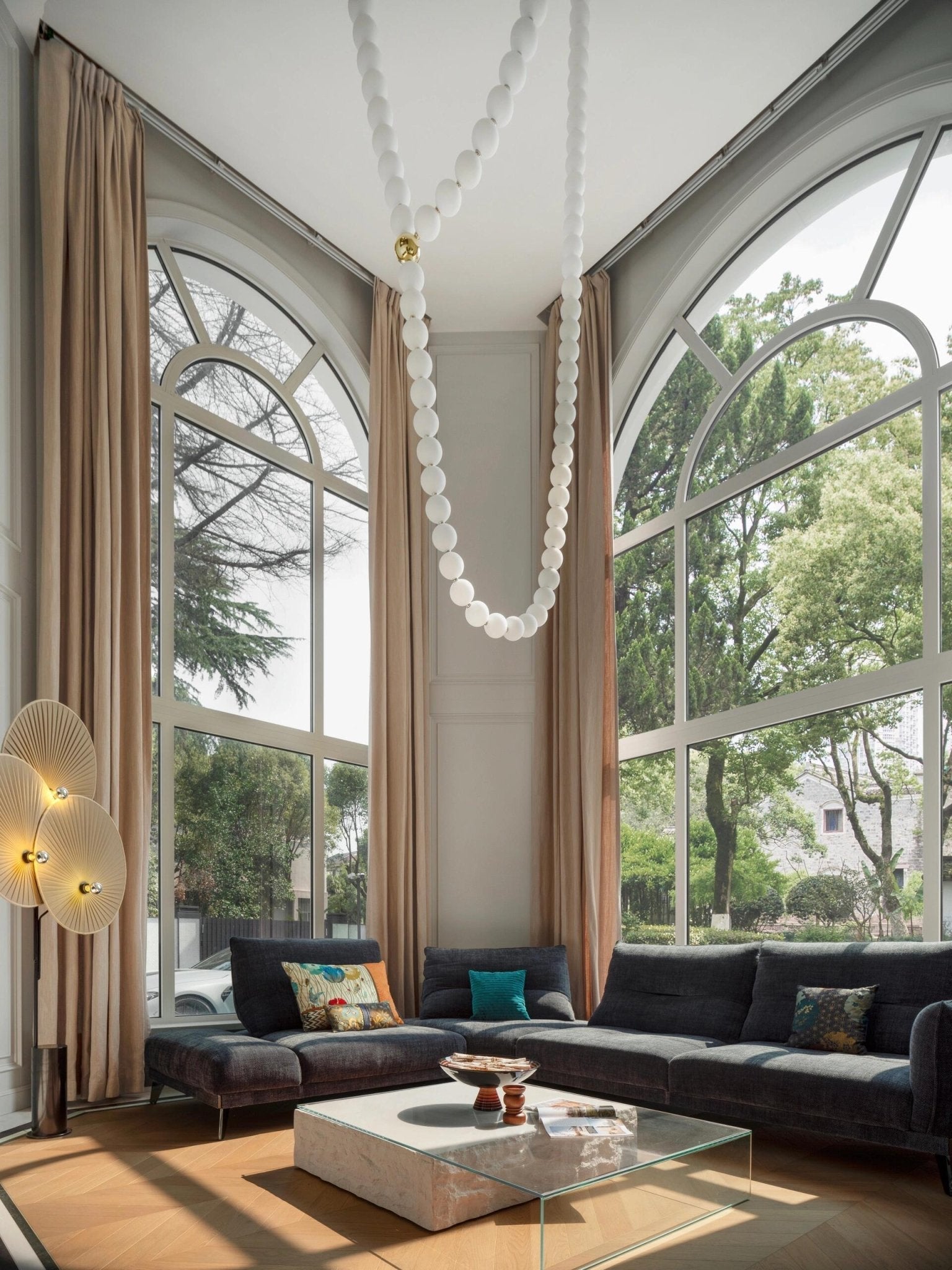 Halti Necklace Acrylic Chandelier - 114 Lights: Dia 31.5" x H 98.4"Gold & WhiteWarm LightBlushlighting