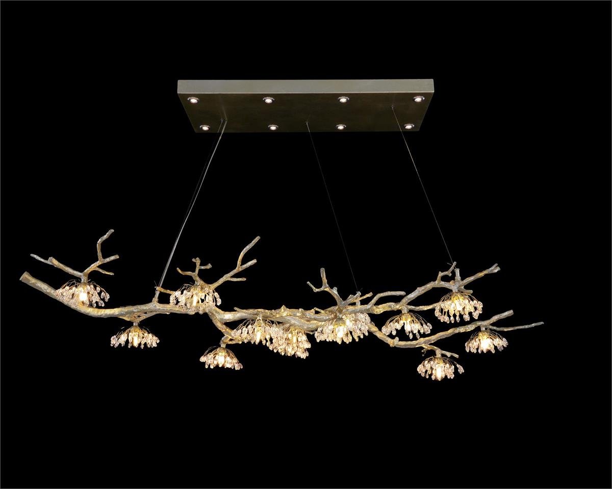 Hanasaku Crystal Bud Branch Fourteen - Light Oblong Chandelier - Blushlighting