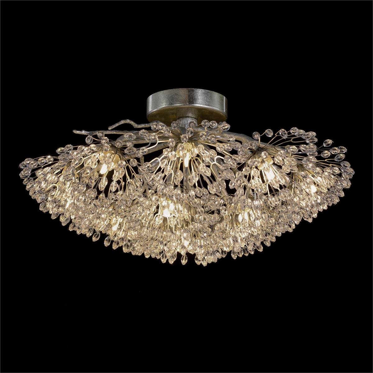 Hanasaku Flower Sixteen - Light Flush Mount in Antique Silver Leaf with Hand - Cut Crystal Accents - Blushlighting