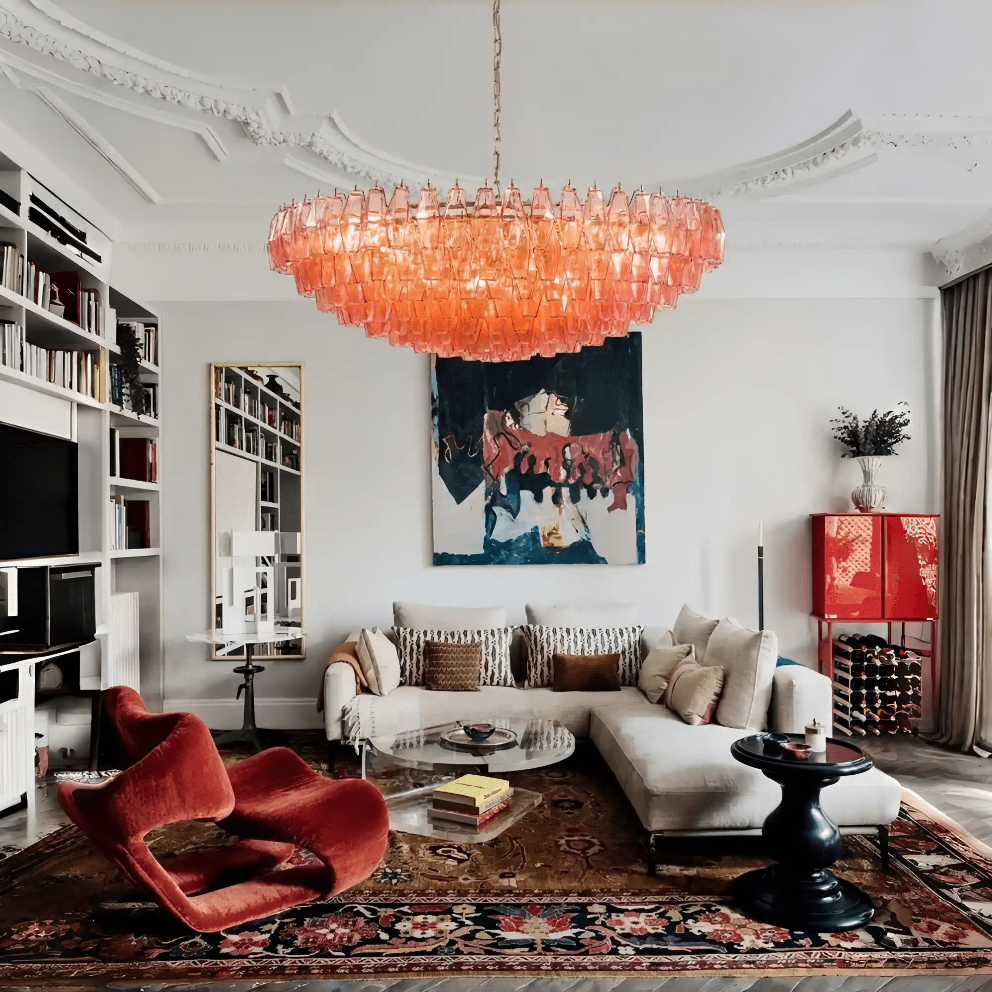 Hand Blown Tier Glass Large Murano Chandelier 24"31"40" - D60*H30CM/D23.62"*H11.81"Warm Light (3000K)PinkBlushlighting