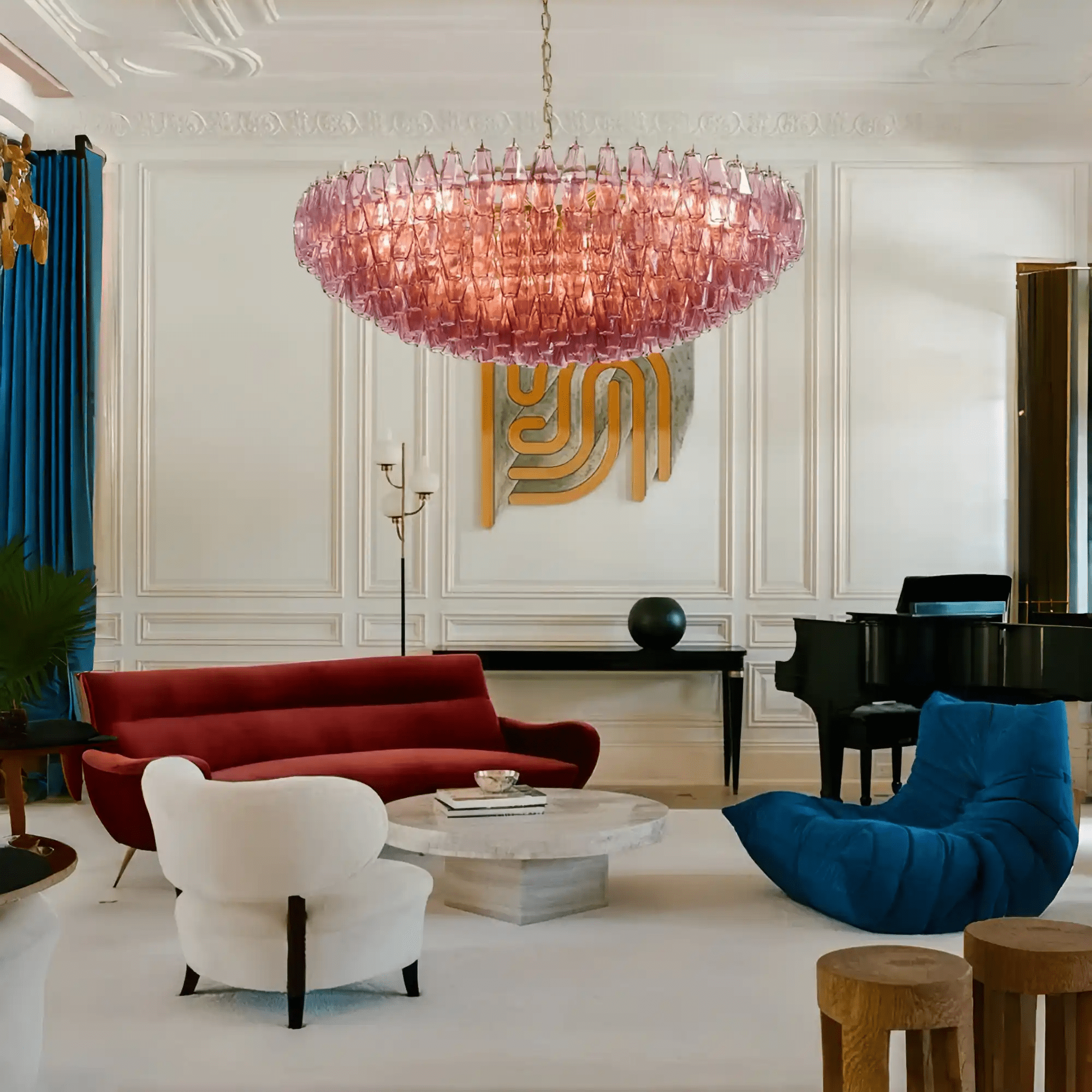 Hand Blown Tier Glass Large Murano Chandelier 24"31"40" - D60*H30CM/D23.62"*H11.81"Warm Light (3000K)SmokyBlushlighting