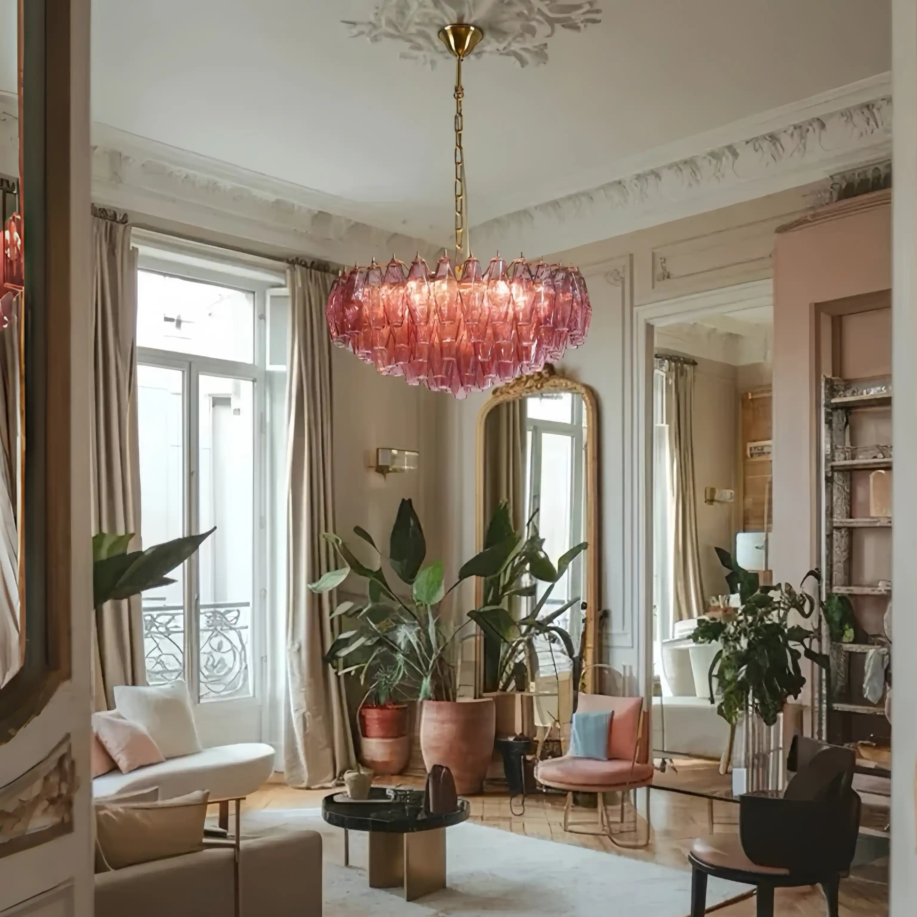 Hand Blown Tier Glass Large Murano Chandelier 24"31"40" - D60*H30CM/D23.62"*H11.81"Warm Light (3000K)PurpleBlushlighting