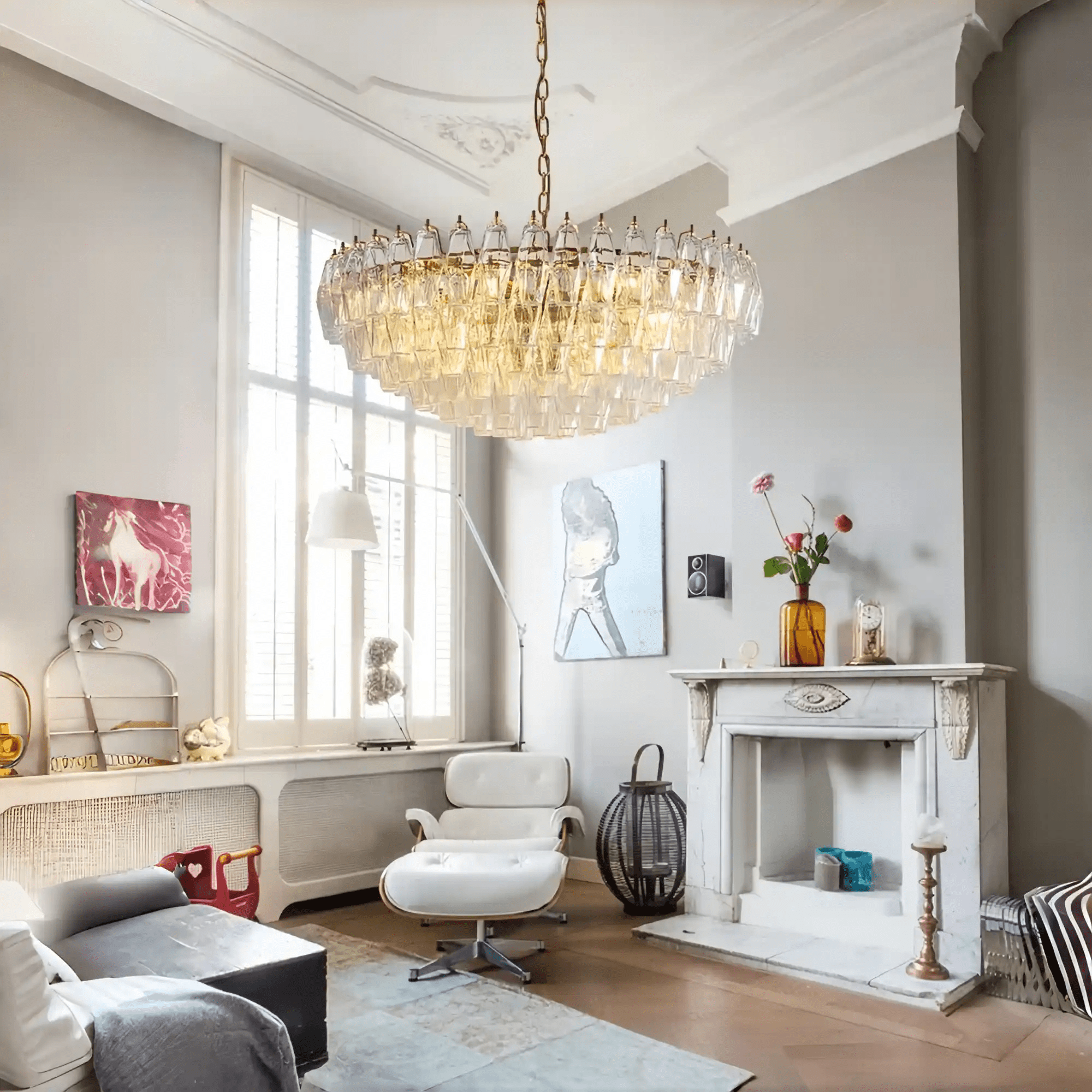 Hand Blown Tier Glass Large Murano Chandelier 24"31"40" - D60*H30CM/D23.62"*H11.81"Warm Light (3000K)ClearBlushlighting