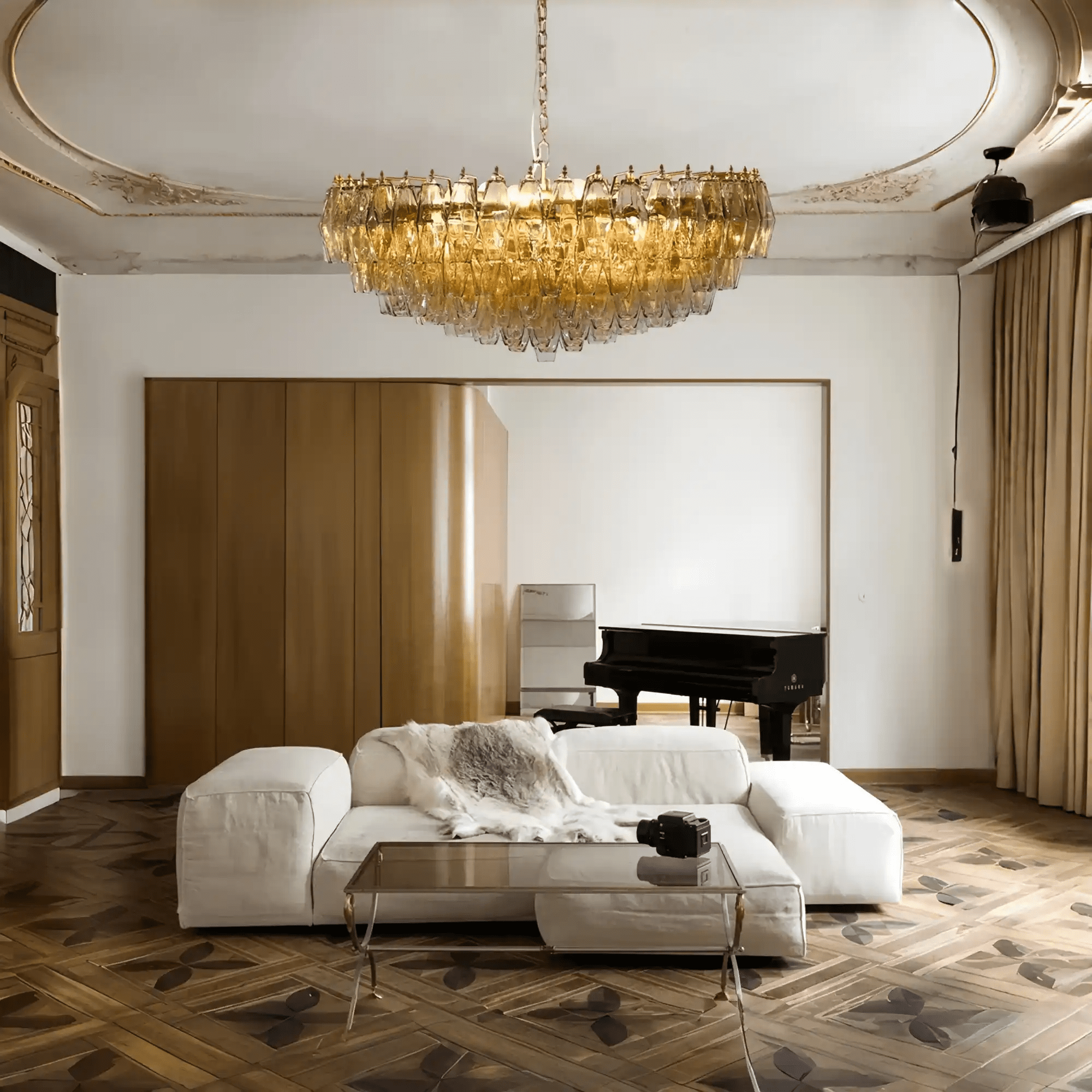 Hand Blown Tier Glass Large Murano Chandelier 24"31"40" - D60*H30CM/D23.62"*H11.81"Warm Light (3000K)PurpleBlushlighting