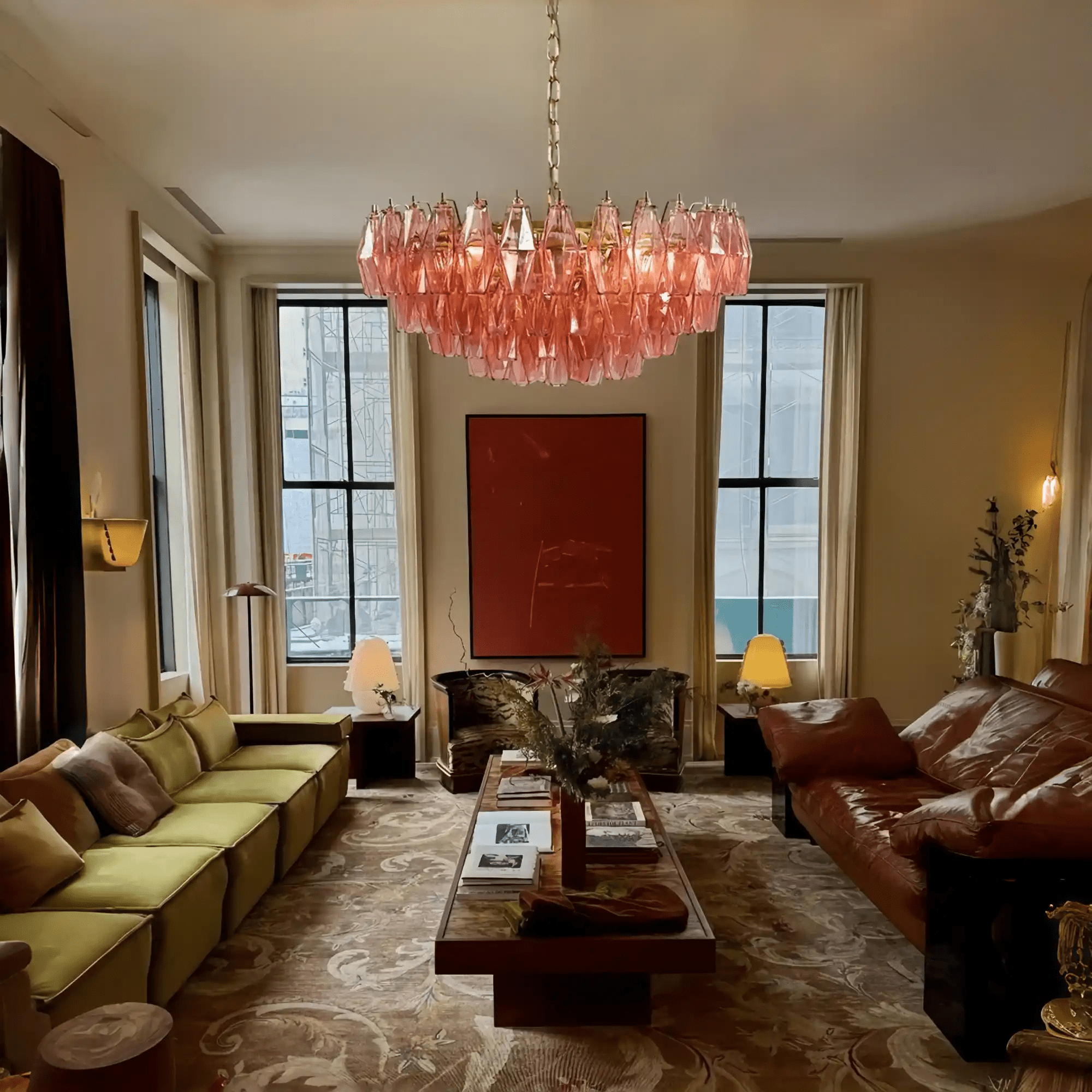 Hand Blown Tier Glass Large Murano Chandelier 24"31"40" - D60*H30CM/D23.62"*H11.81"Warm Light (3000K)PurpleBlushlighting