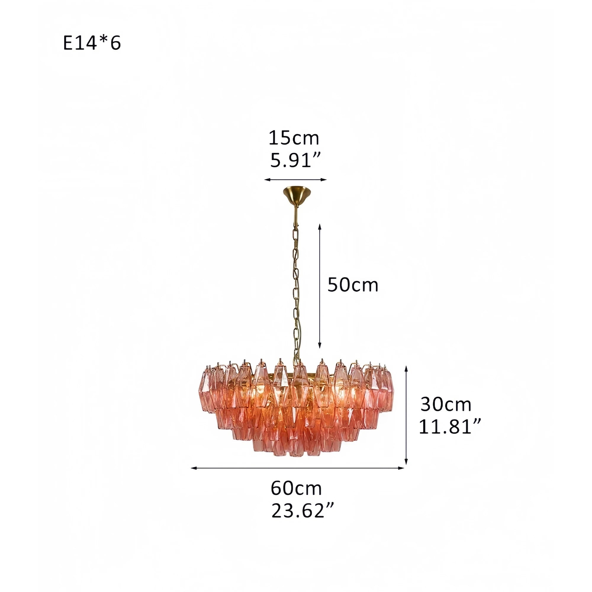 Hand Blown Tier Glass Large Murano Chandelier 24"31"40" - D60*H30CM/D23.62"*H11.81"Warm Light (3000K)PurpleBlushlighting