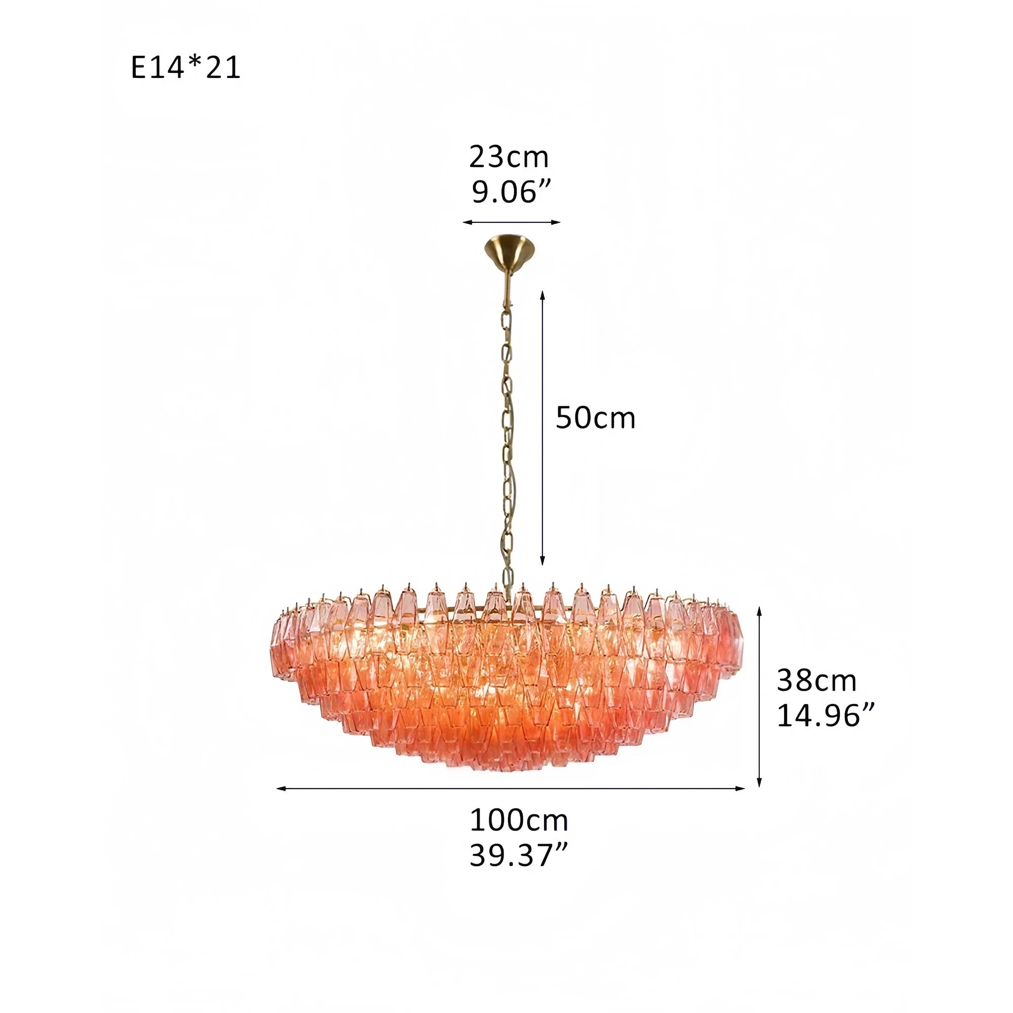 Hand Blown Tier Glass Large Murano Chandelier 24"31"40" - D60*H30CM/D23.62"*H11.81"Warm Light (3000K)PurpleBlushlighting