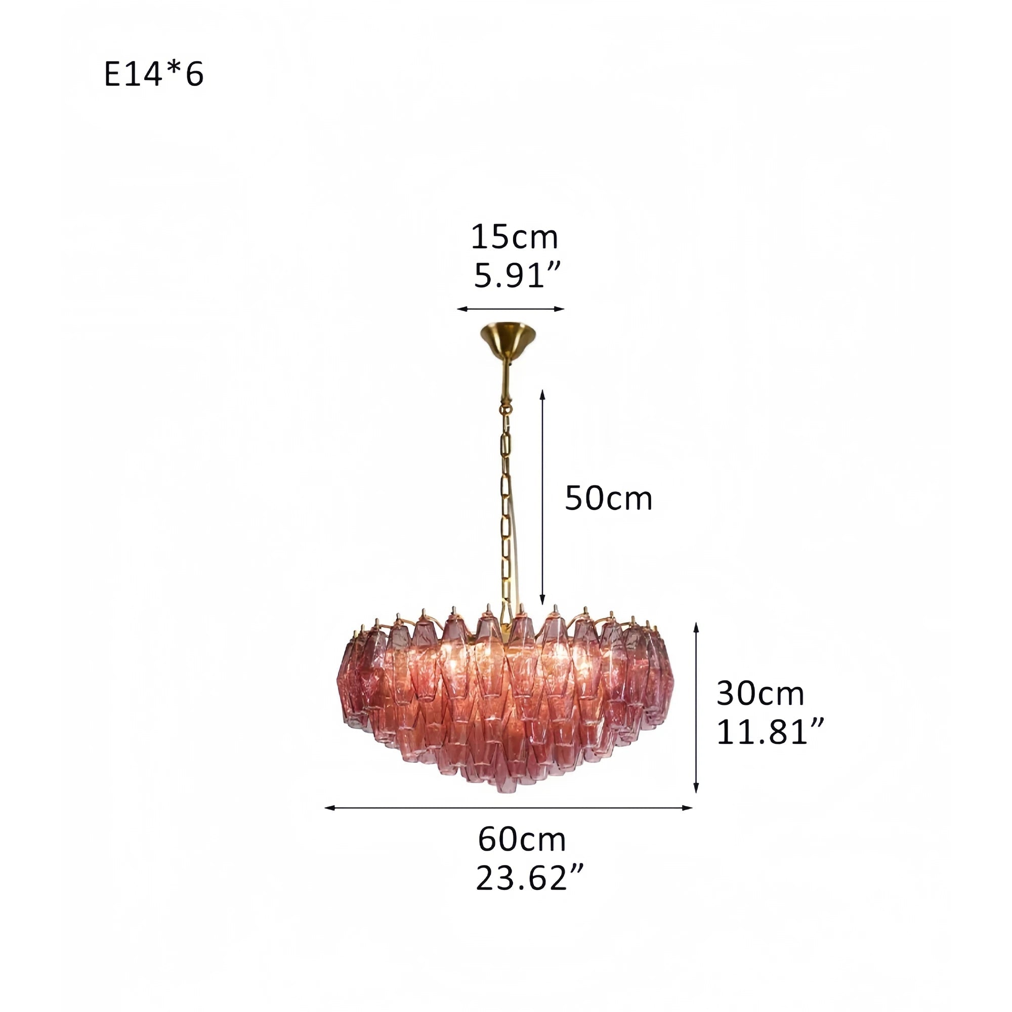 Hand Blown Tier Glass Large Murano Chandelier 24"31"40" - D60*H30CM/D23.62"*H11.81"Warm Light (3000K)PurpleBlushlighting