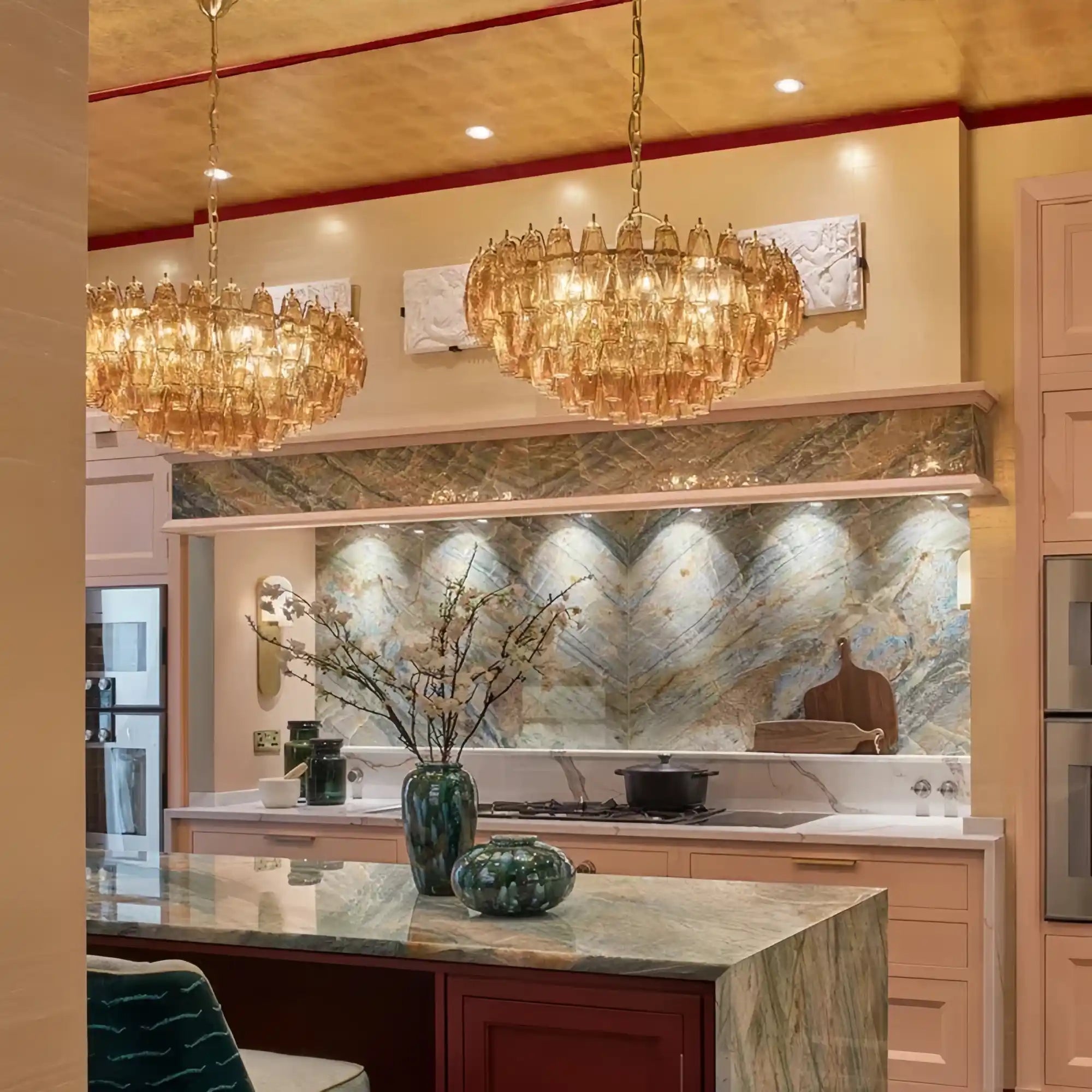 Hand Blown Tier Glass Large Murano Chandelier 24"31"40" - D60*H30CM/D23.62"*H11.81"Warm Light (3000K)AmberBlushlighting