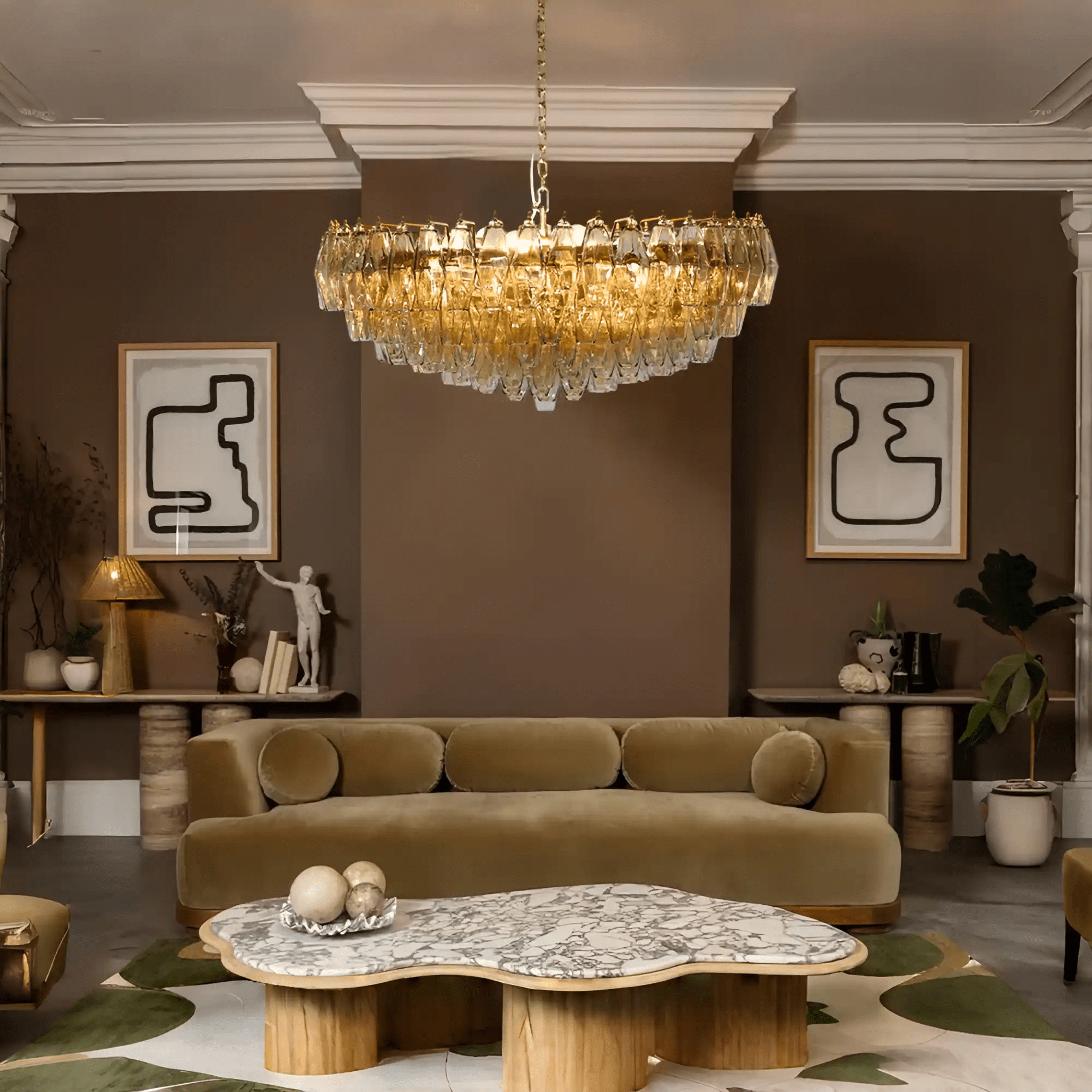 Hand Blown Tier Glass Large Murano Chandelier 24"31"40" - D60*H30CM/D23.62"*H11.81"Warm Light (3000K)AmberBlushlighting