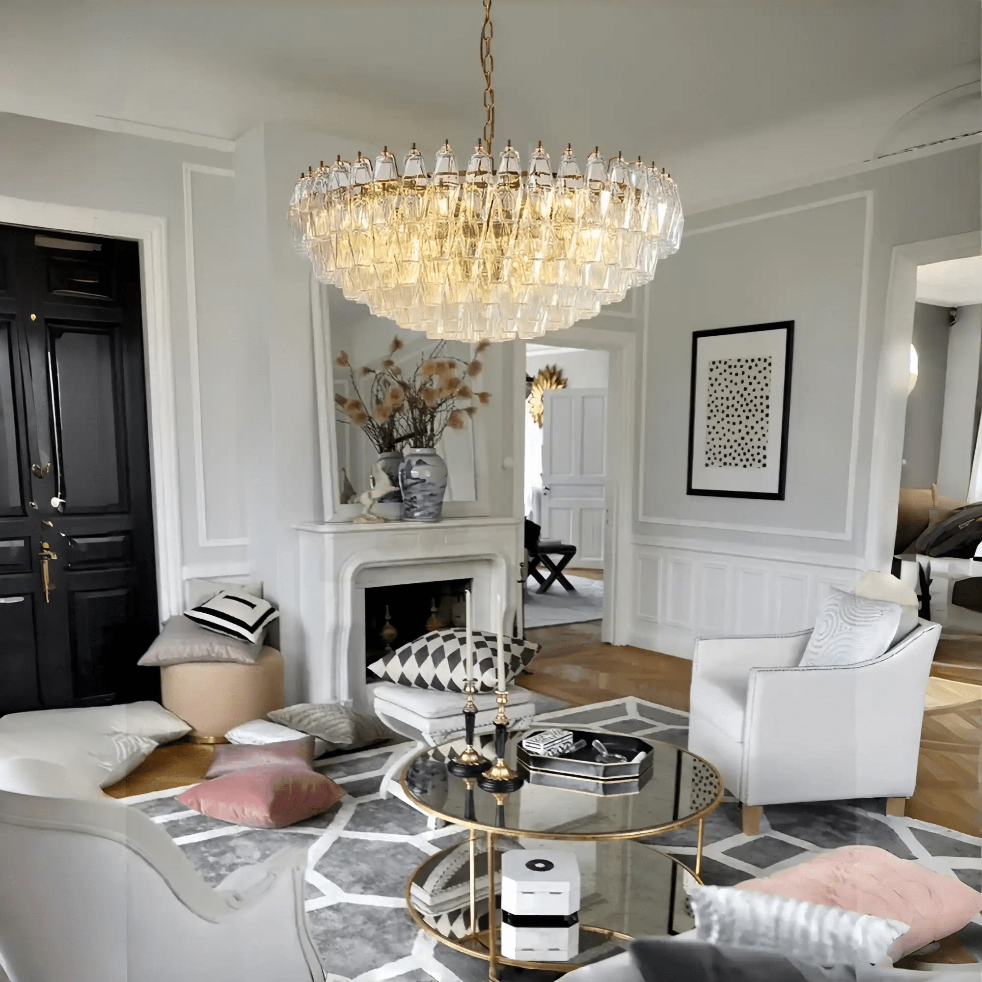 Hand Blown Tier Glass Large Murano Chandelier 24"31"40" - D60*H30CM/D23.62"*H11.81"Warm Light (3000K)ClearBlushlighting